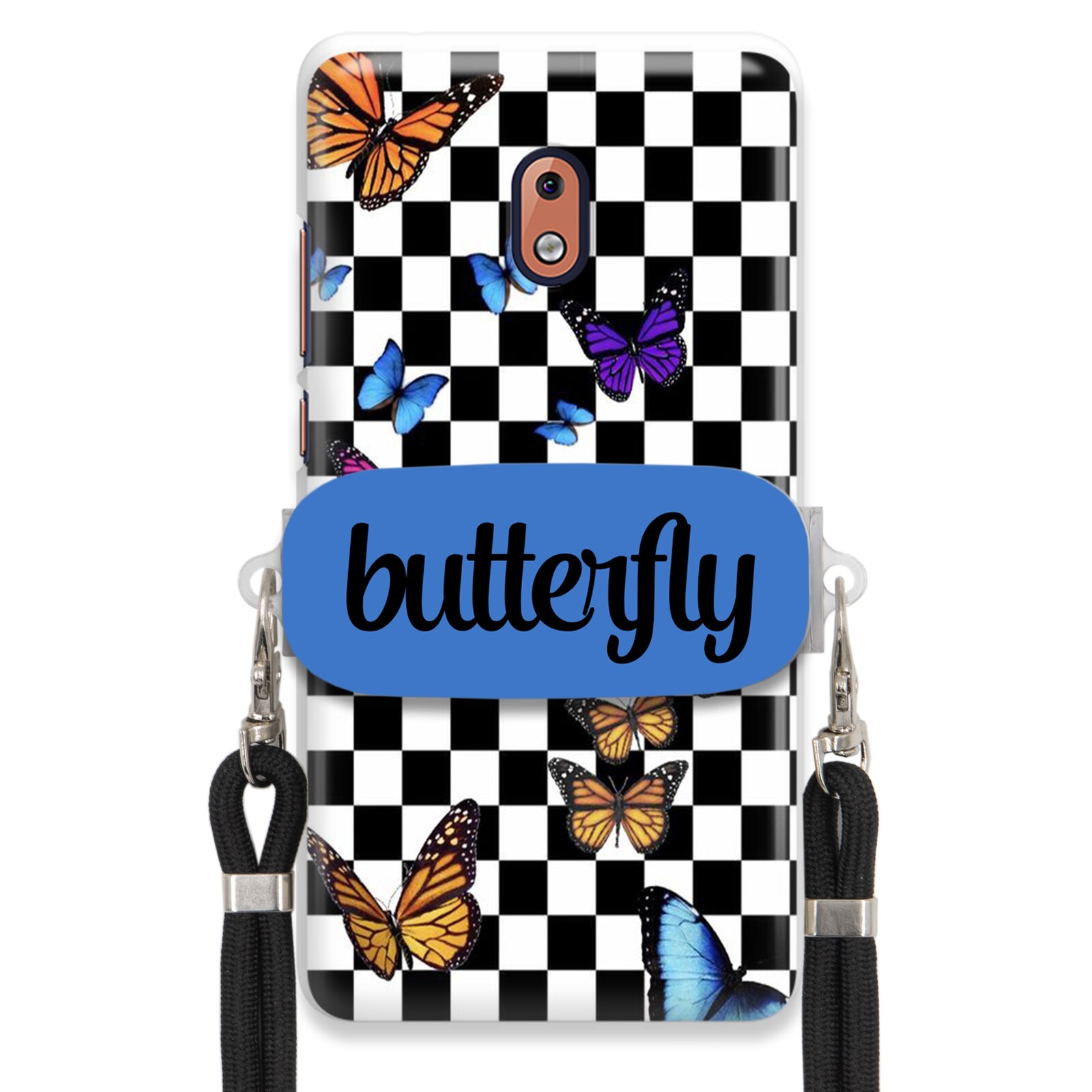 Pouzdro Pro Nokia 2.1 Case Obdélníkový Držák Černé Vodítko Butterfly Motýli