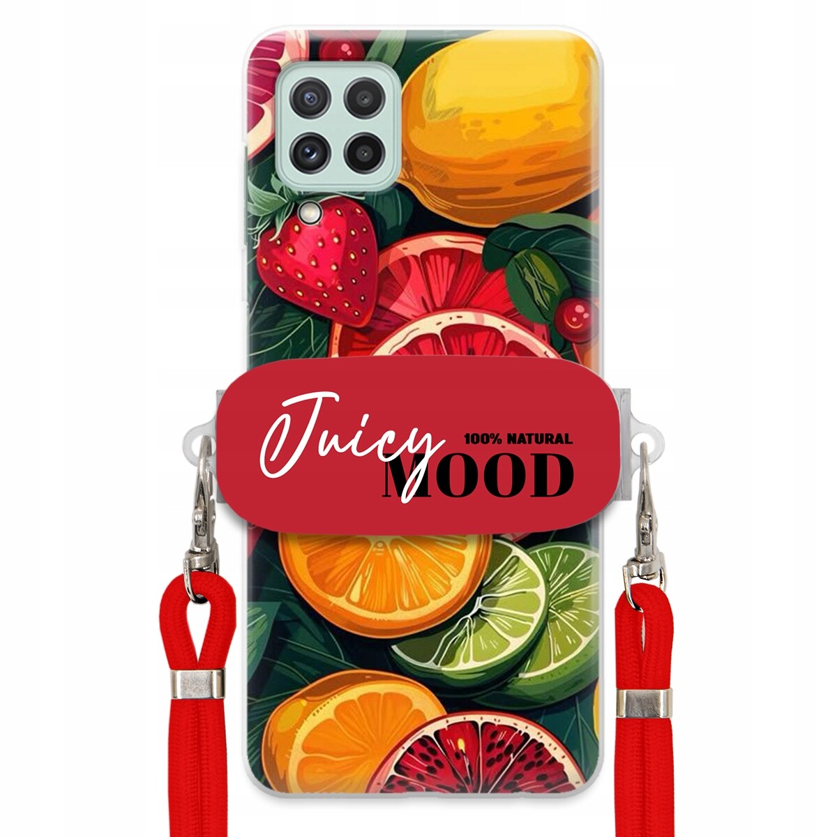 Pouzdro pro Samsung A22 4G Červené vodítko Crossbody+ Držák Juice Mood Ovoce