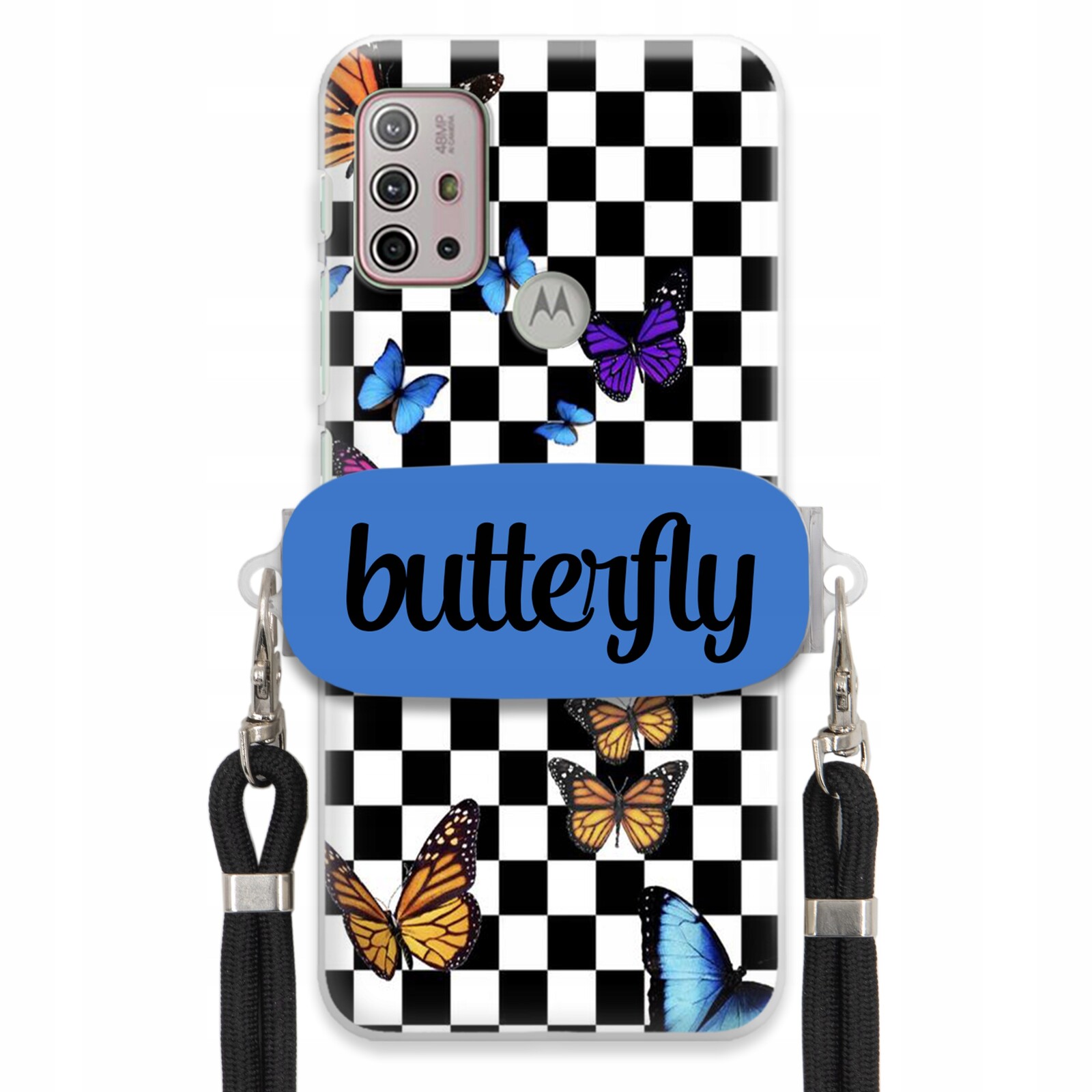 Pouzdro Pro Motorola G10 Case Obdélníkový Držák Černé Vodítko Motýli