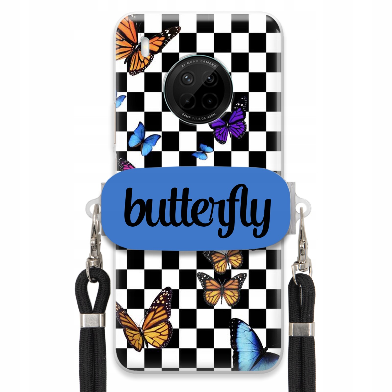 Pouzdro Pro Huawei Y9a Case Obdélníkový Držák Černé Smyčky Butterfly Motýli