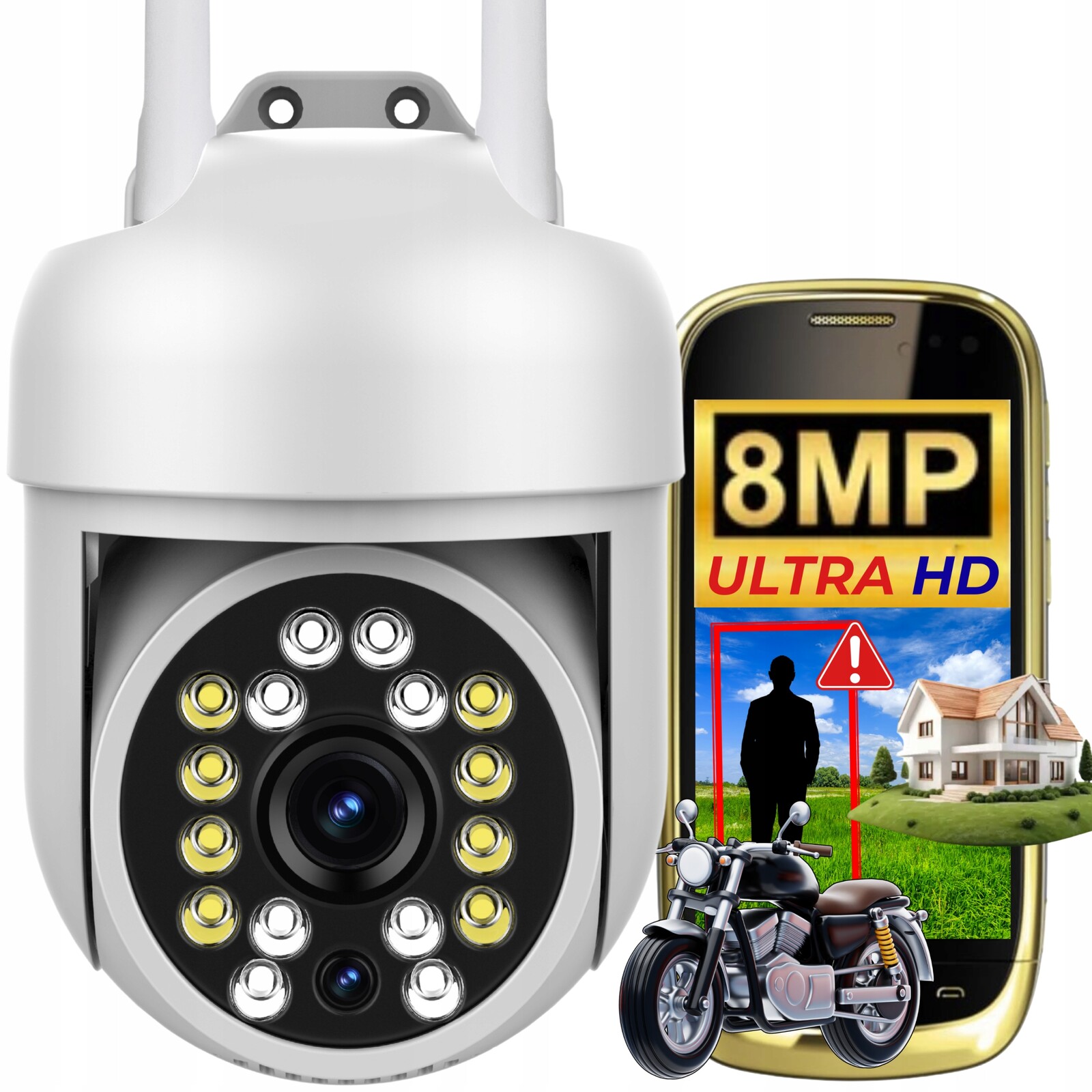 Venkovní otočná kamera 8MPx Ip Wi-Fi Ultra Hd Funkce Ai Mikrofon Bílý