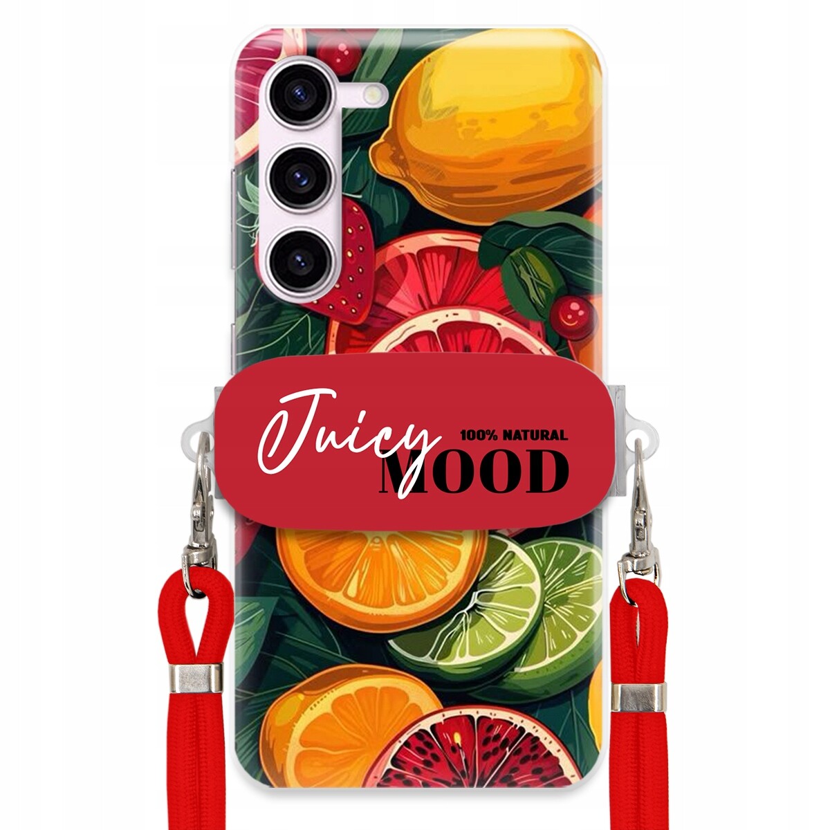 Pouzdro pro Samsung S23 Fe Červené vodítko Crossbody+ Držák Juice Mood Ovoce