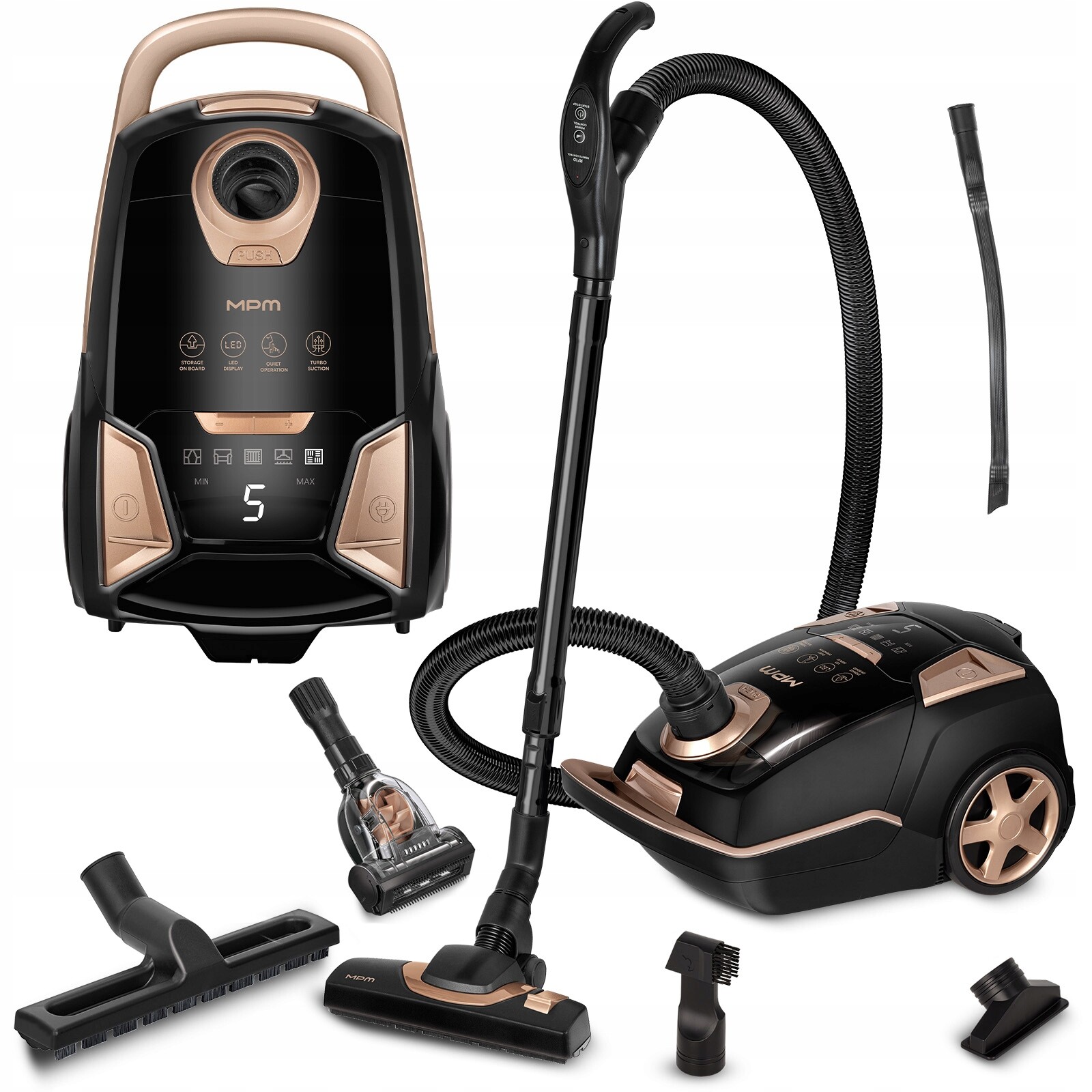 Vysavač Tradiční Sáčkový Tichý 65DB Výkonný Filtr Hepa Turbo Mpm MOD-55