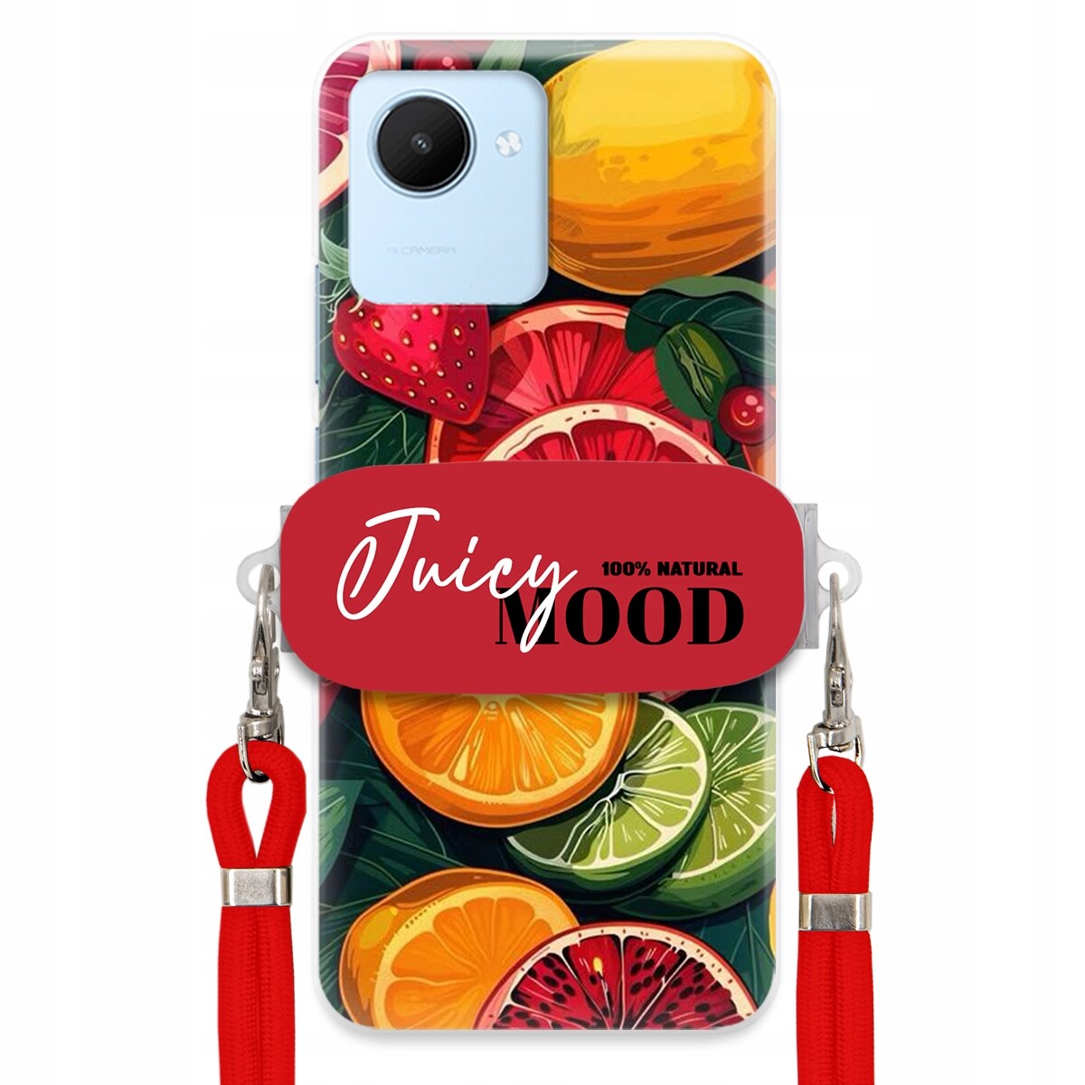 Pouzdro pro Realme C30 Červené Crossbody Držák Módní Juice Mood Ovoce