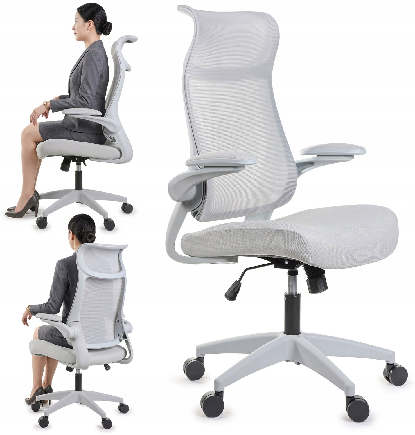 Ergonomické pohodlné šedé kancelářské křeslo s nastavitelnými područkami Bozp, šedé