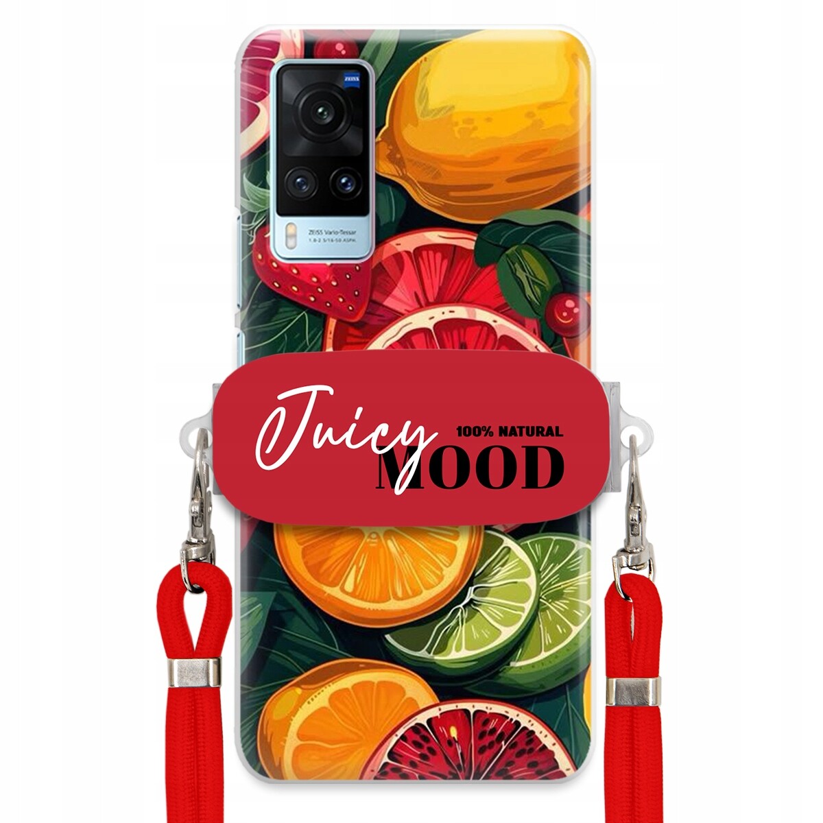pouzdro na Vivo X60 Červené vodítko Crossbody+ Držák Módní Juice Mood Ovoce