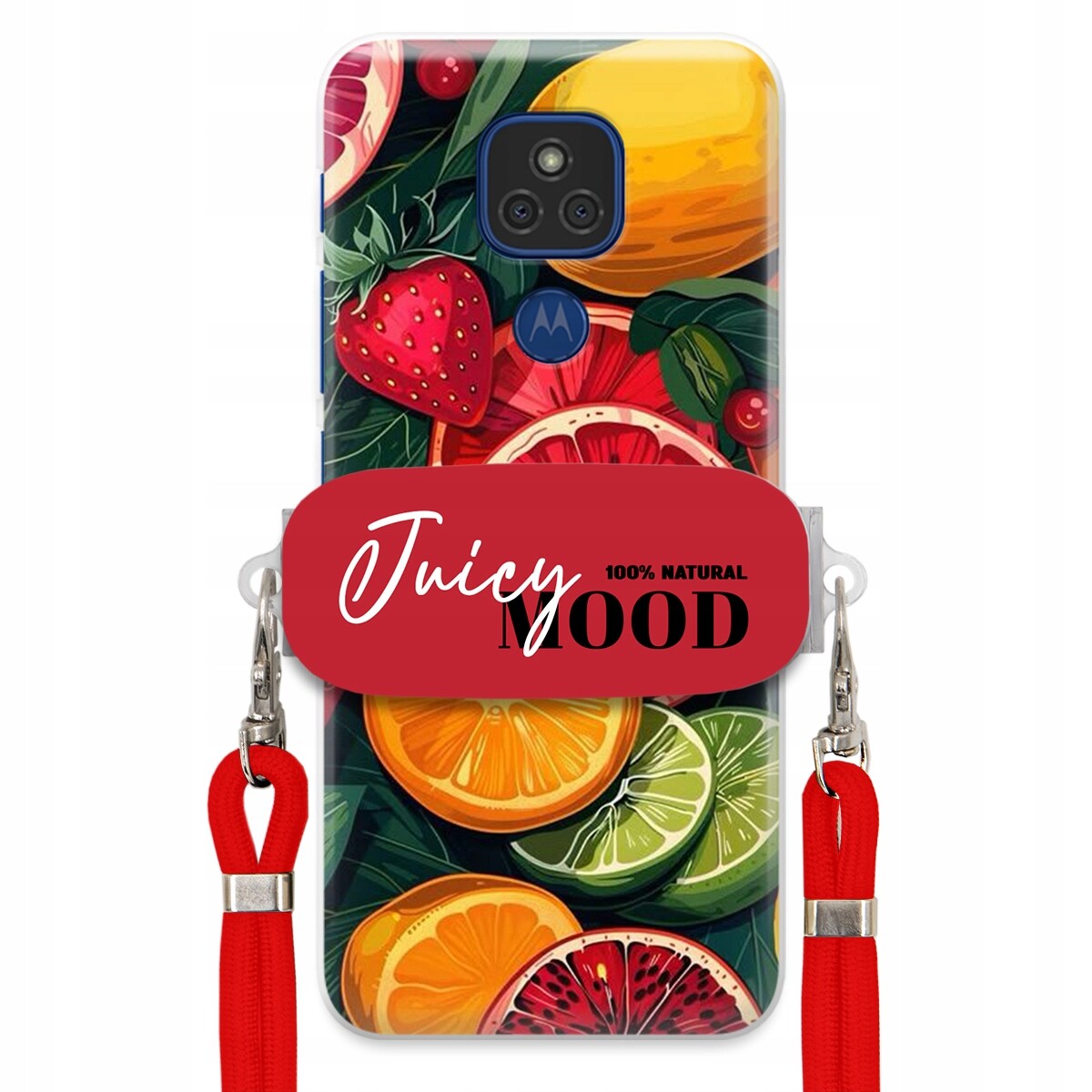 Pouzdro pro Motorola G9 Červené vodítko Crossbody+ Držák Módní Juice Mood Ovoce