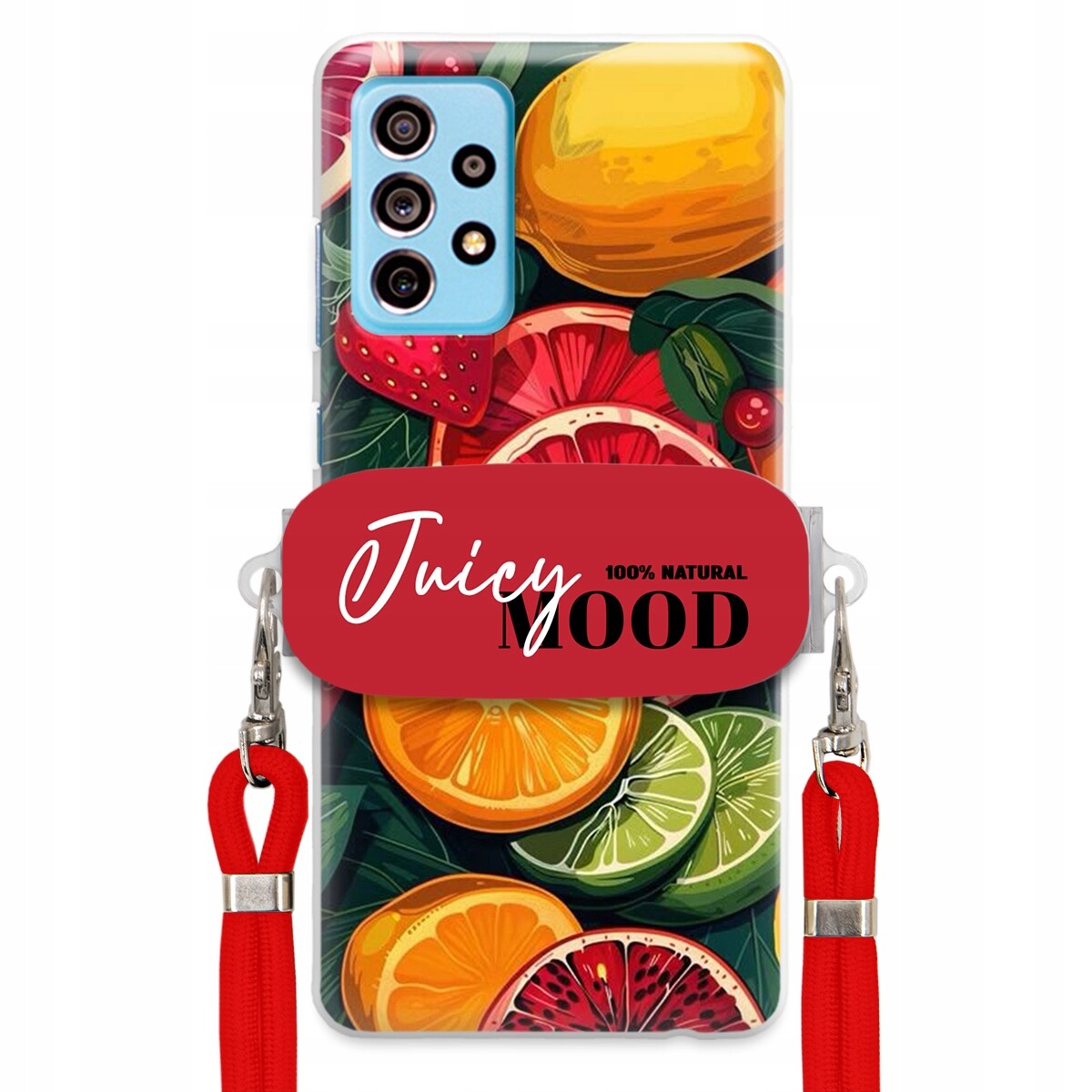 Pouzdro pro Samsung A73 5G Červené vodítko Crossbody+ Držák Juice Mood Ovoce