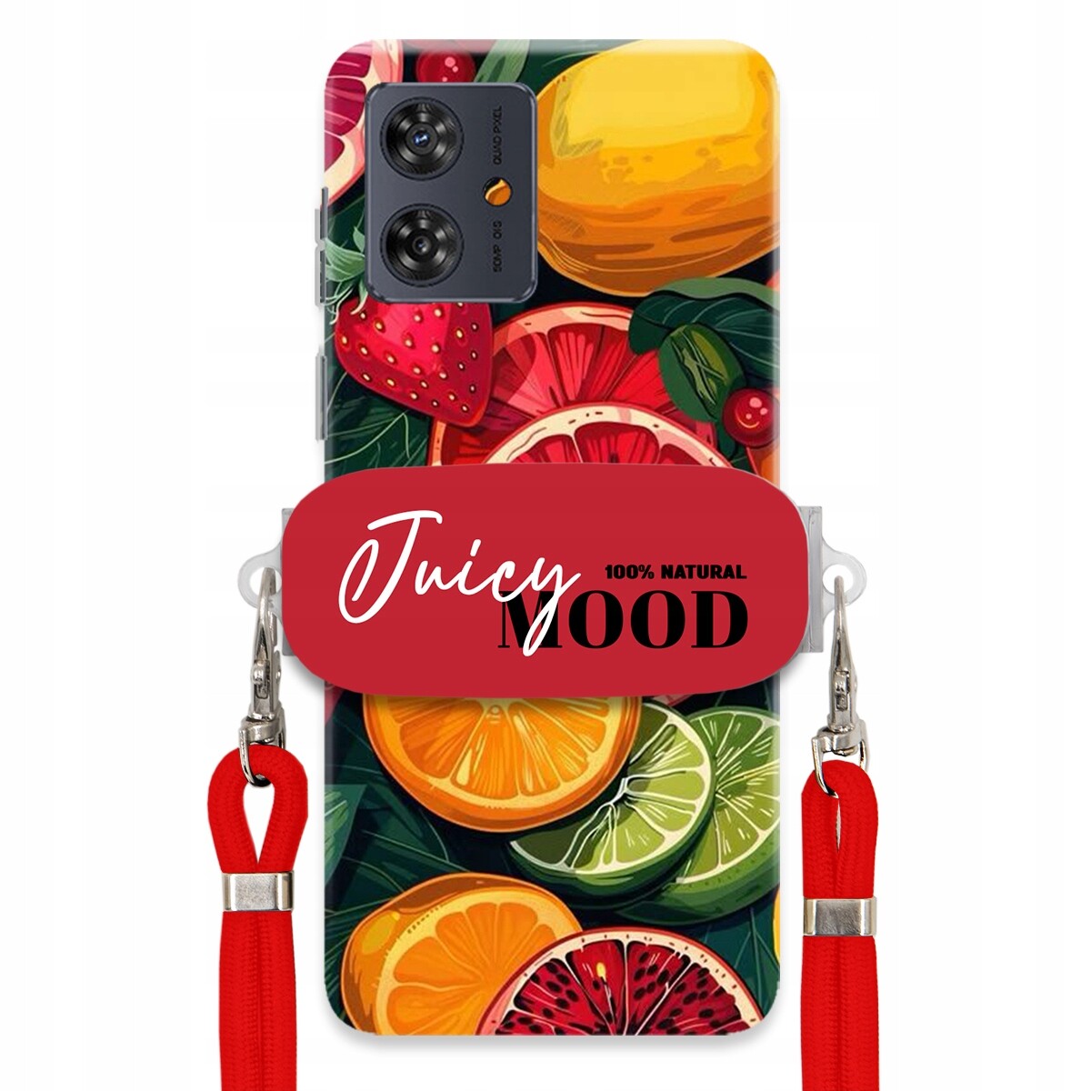 Pouzdro pro Motorola G54 5G Červené vodítko Crossbody+ Držák Juice Mood Ovoce