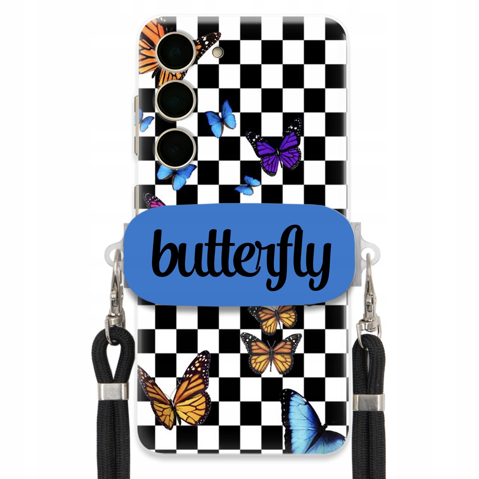 Pouzdro Pro Samsung S24 Case Obdélníkový Úchyt Černé Vodítko Butterfly Motýli
