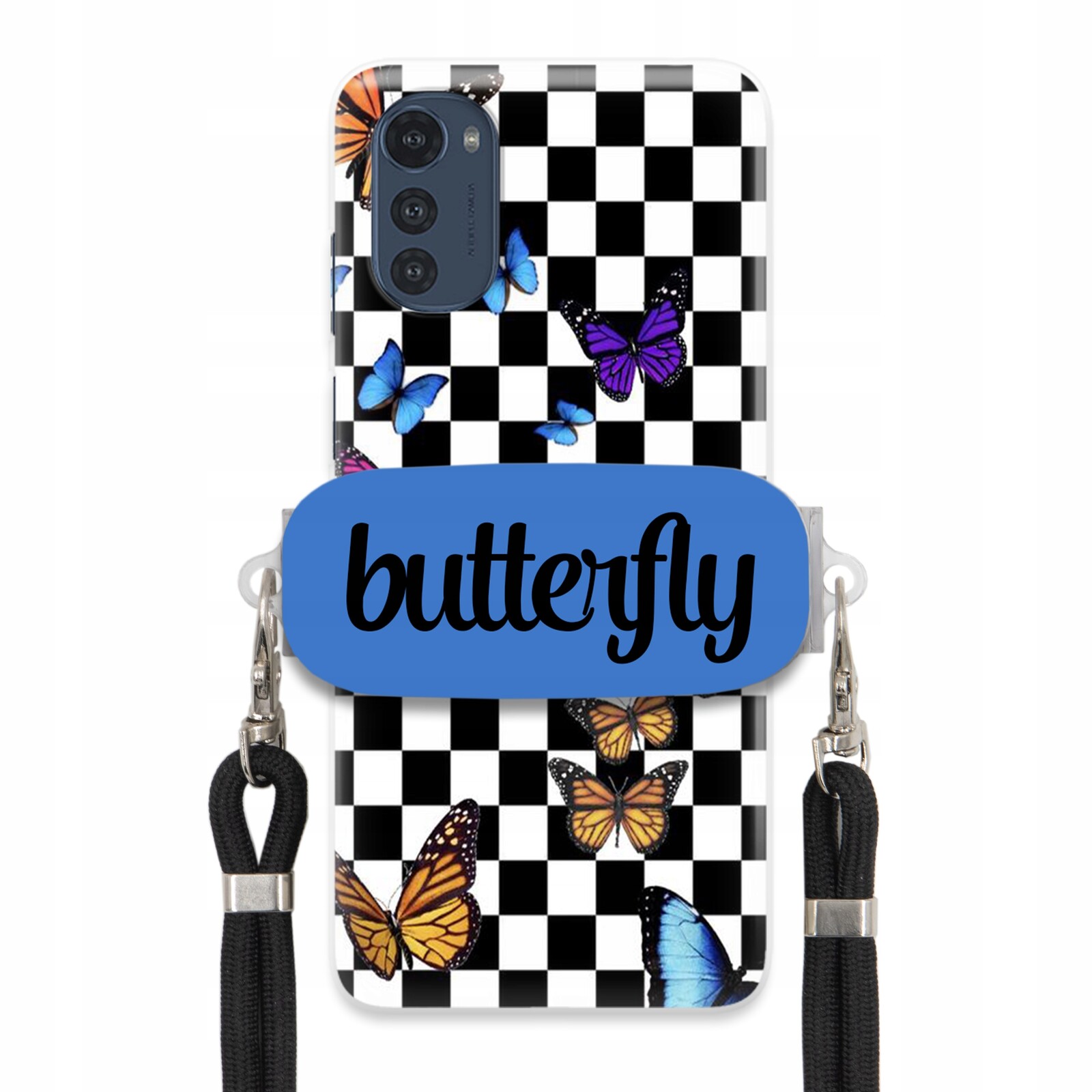 Pouzdro Pro Motorola E32 Case Obdélníkový Držák Černé Vodítko Motýli