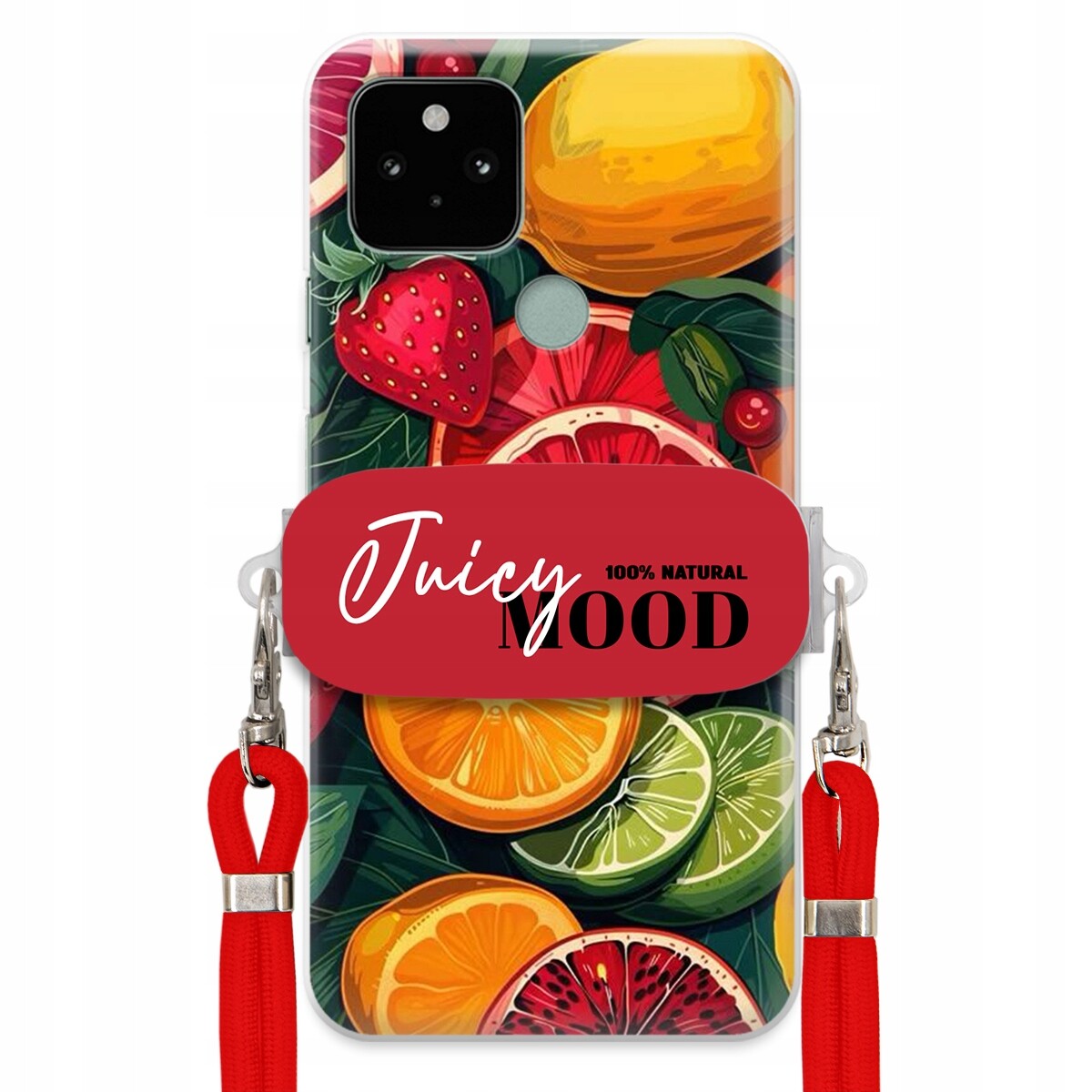 Pouzdro pro Google Pixel 5A Červené vodítko Crossbody+ Držák Juice Mood Ovoce