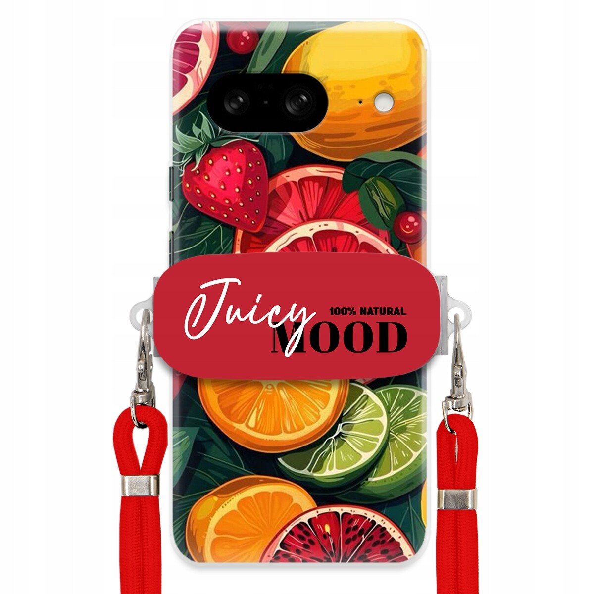Pouzdro pro Google Pixel 8 Červené vodítko Crossbody+ Držák Juice Mood Ovoce
