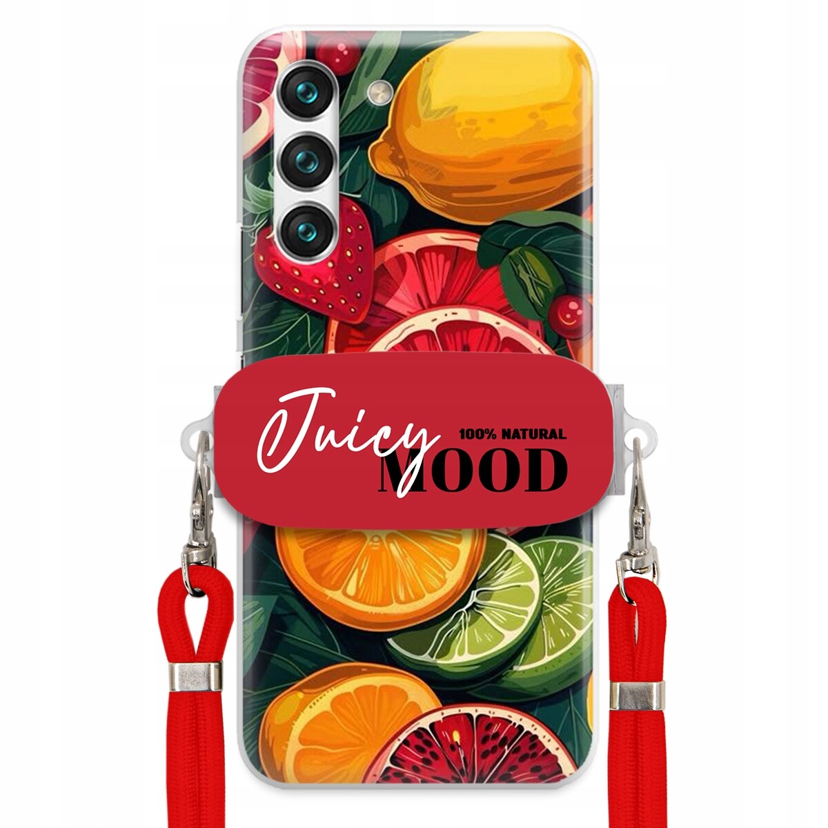 Pouzdro pro Samsung S22 Červené vodítko Crossbody+ Držák Módní Juice Mood Ovoce