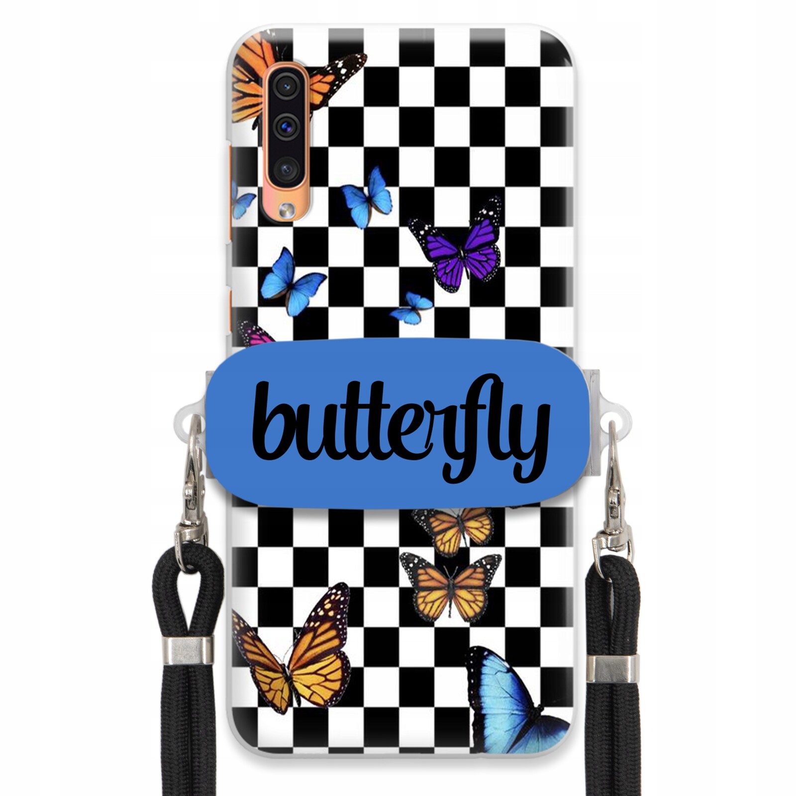 Pouzdro Pro Samsung A50s Case Obdélníkový Držák Černé Smyčky Butterfly Motýli