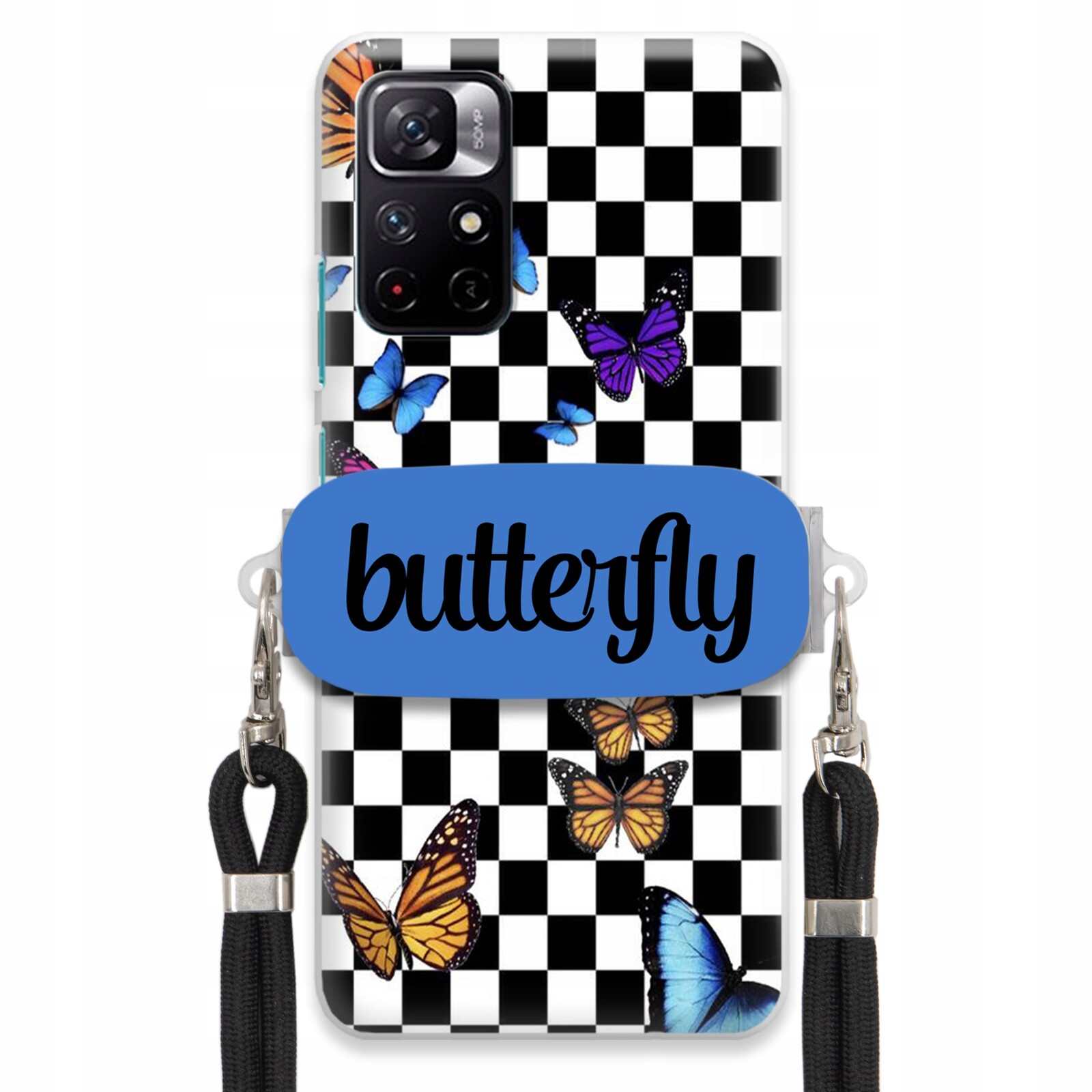 Pouzdro Pro Xiaomi Poco M4 Pro 5G Case, Obdélníkový Držák, Černé, Vodítko Butterfly