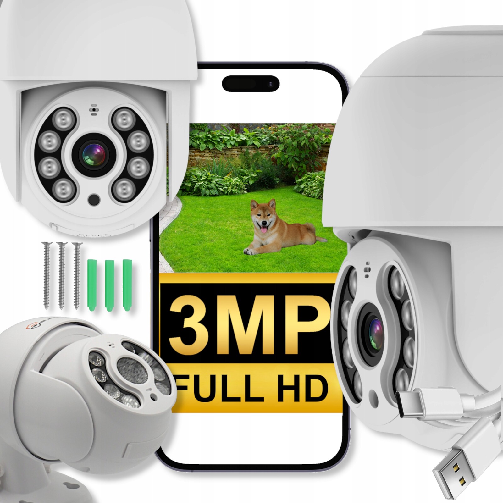 Wifi Ip kamera otočná Full Hd 3MP Monitoring Zoom x4 Detekce Smart