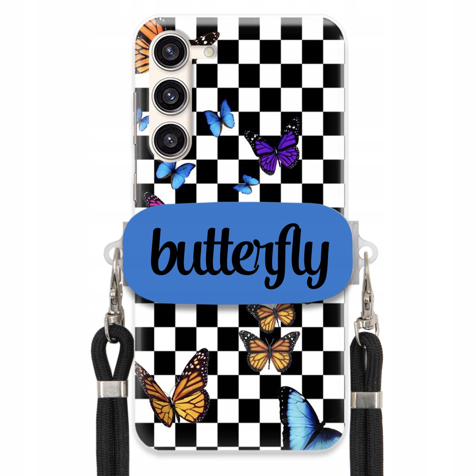 Pouzdro Pro Samsung S23 Pouzdro, Obdélníkový Držák, Černé Vodítko, Motýli