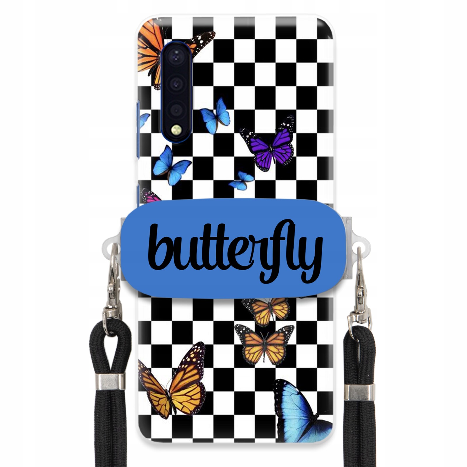 Pouzdro Pro Samsung A41S Case Obdélníkový Držák Černé Smyčky Butterfly Motýli