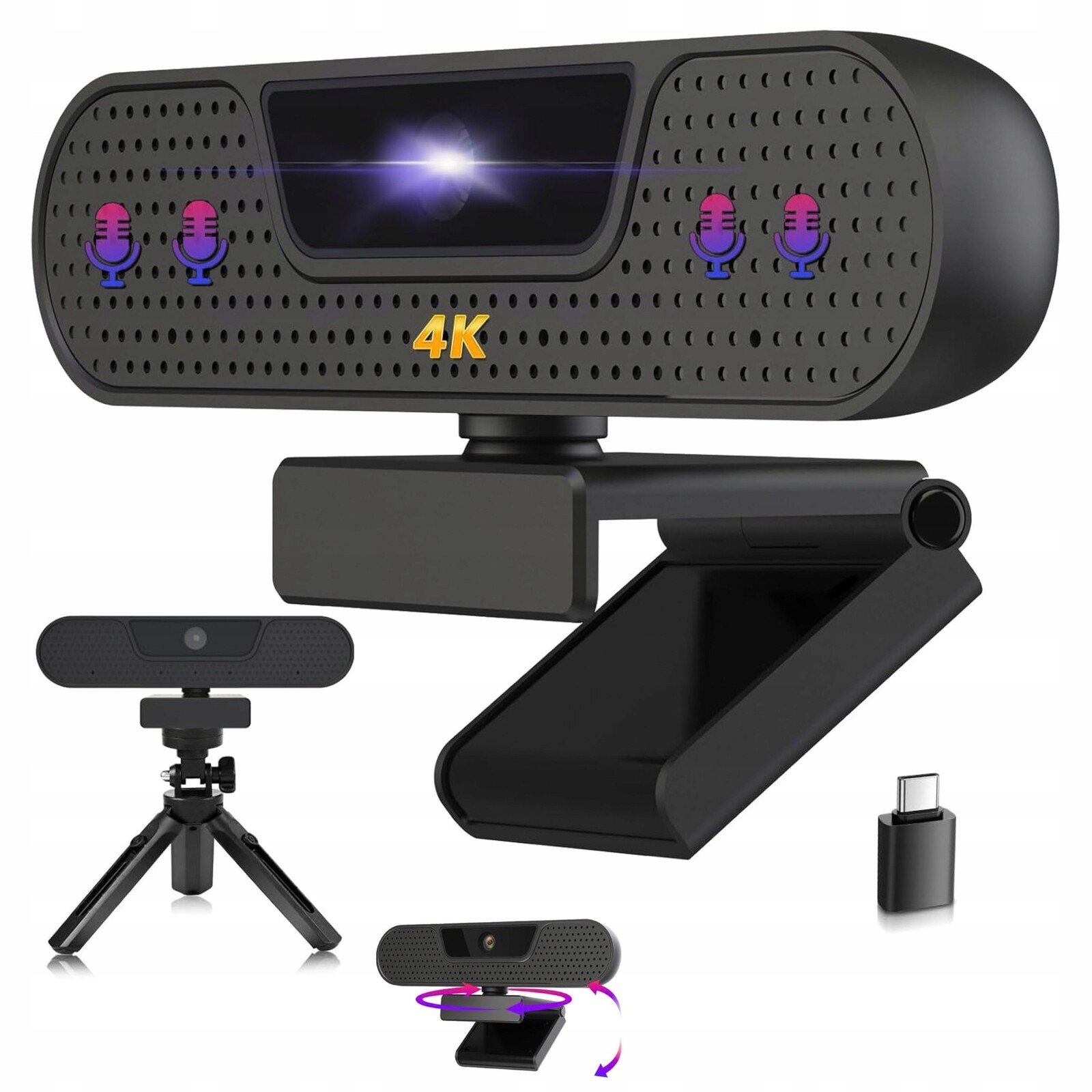 Webová kamera 4K W8GS s mikrofonem, automatické ostření 85° Usb stativ Pc Hd