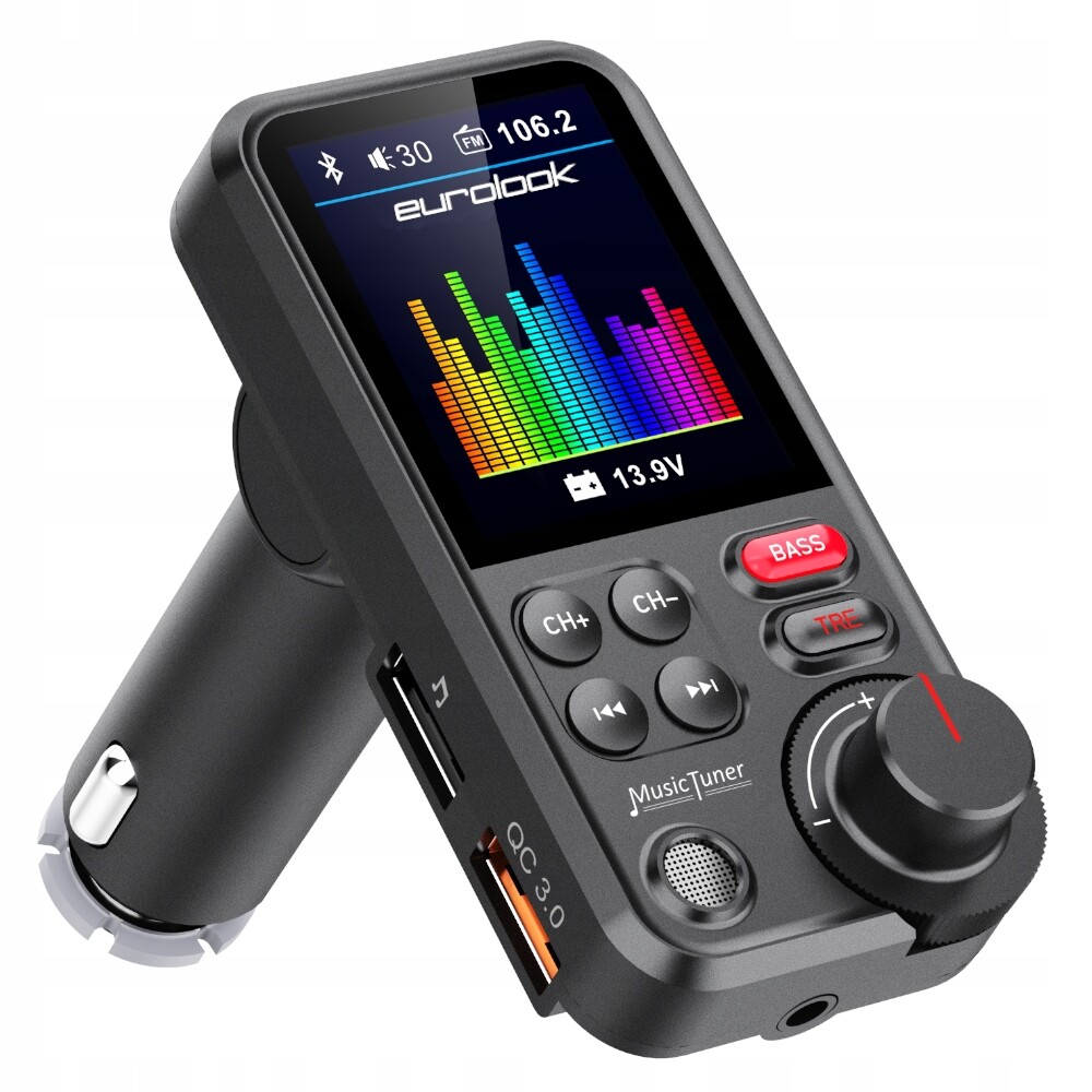 Fm vysílač zvuku do auta Bluetooth Usb nabíječka Aux Bass Sd