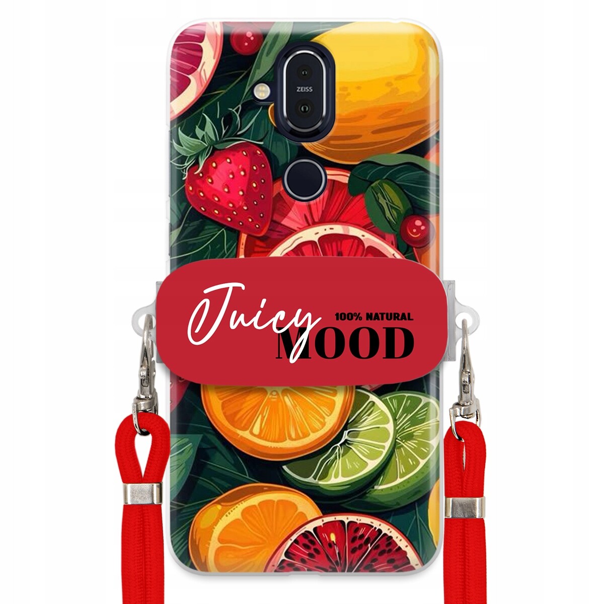 Pouzdro pro Nokia 8.1 Červené vodítko Crossbody+ Držák Módní Juice Mood Ovoce