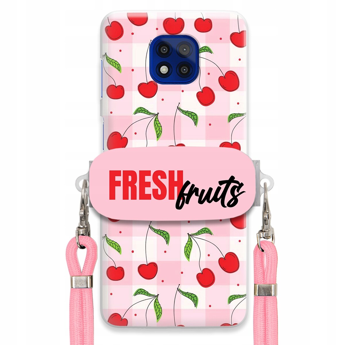 Pouzdro pro Motorola G Power 2021 Case Držák Šňůrky Růžová Fresh Fruits Mřížka