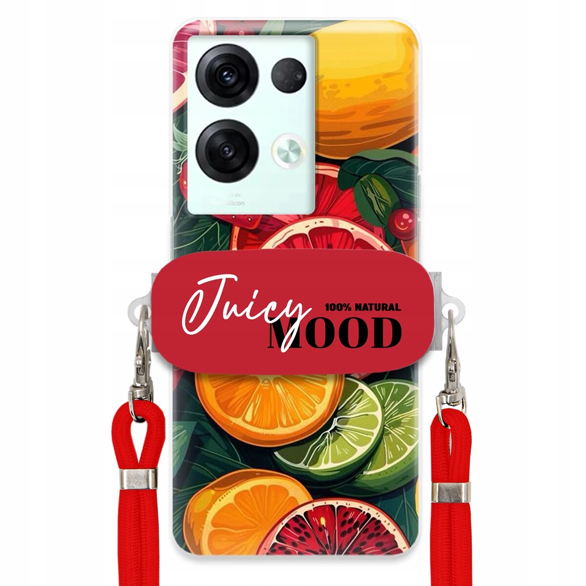 Pouzdro pro Oppo Reno 8 Červené vodítko Crossbody+ Držák Módní Juice Mood Ovoce