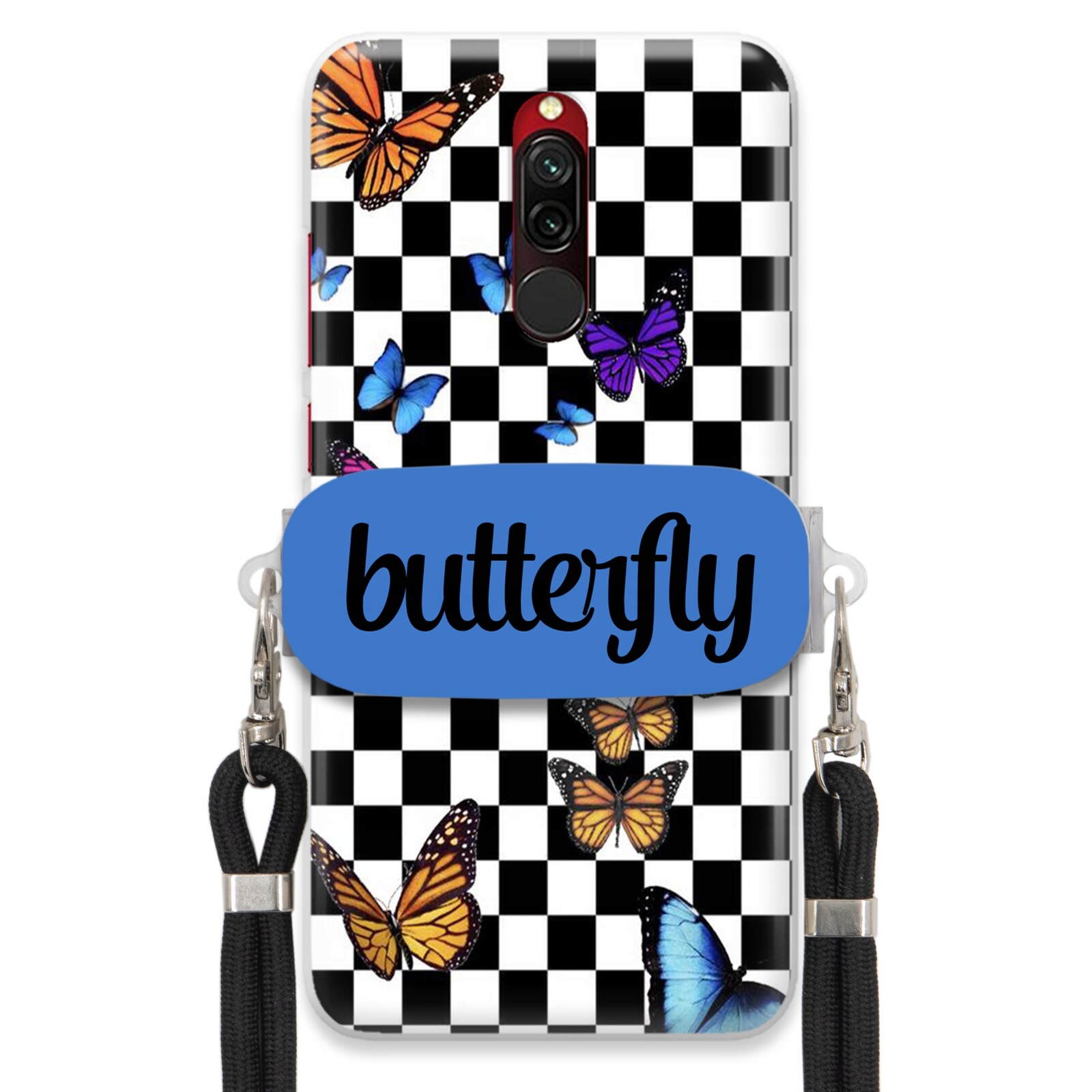 Pouzdro Pro Xiaomi Redmi 8 Case Obdélníkový Držák Černý Vodítko Butterfly Motýli