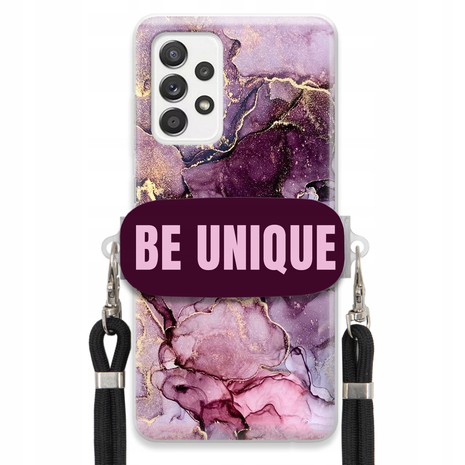 Pouzdro pro Samsung A52 4G úchytka pro šňůrku Černá Fialová Mramor Be Unique