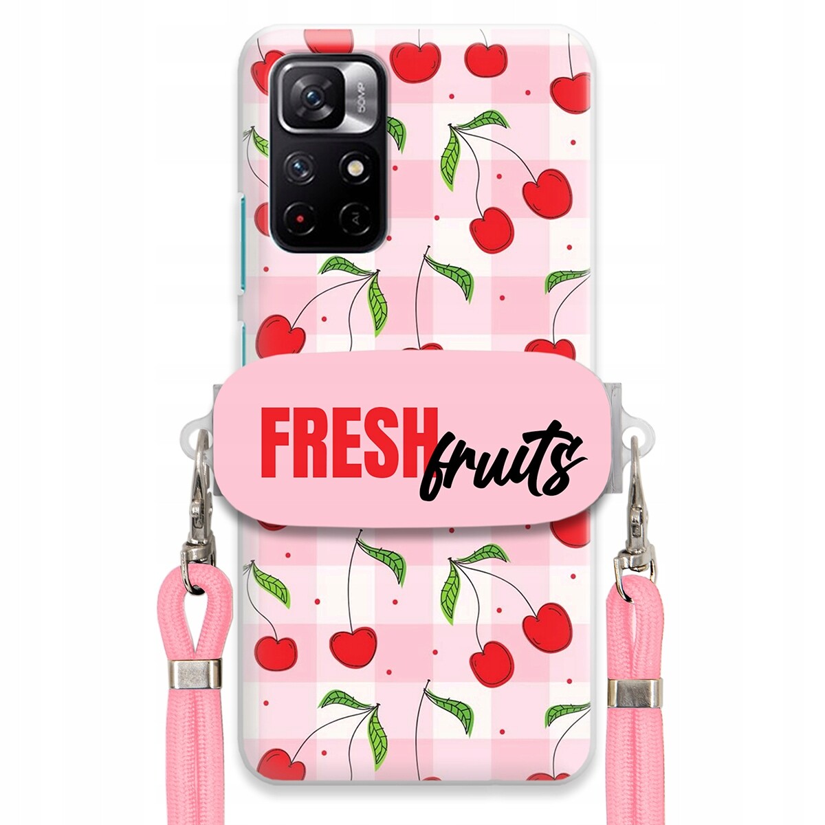 Pouzdro pro Xiaomi Poco M4 Pro 5G Case Držák Šňůra Růžová Fresh Fruits Mřížka