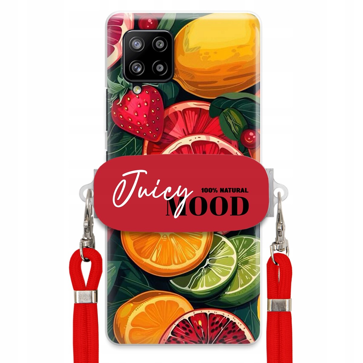 Pouzdro pro Samsung A42 5G Červené vodítko Crossbody+ Držák Juice Mood Ovoce