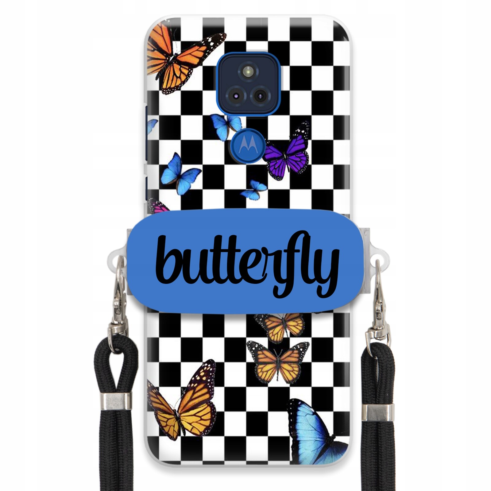 Pouzdro Pro Motorola G Play 2021 Case Obdélníkový Úchyt Vodítko Butterfly Motýli