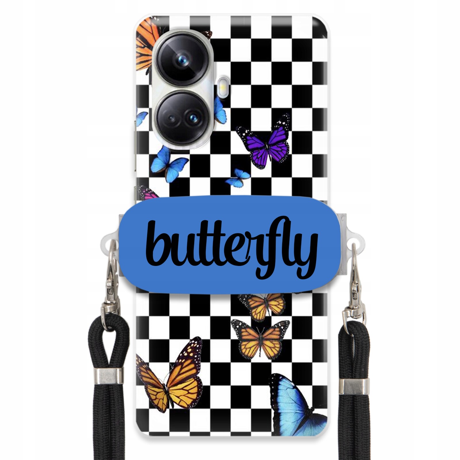 Pouzdro Pro Realme 10 Pro Plus 5G Case Obdélníkový Držák Černý Vodítko Butterfly