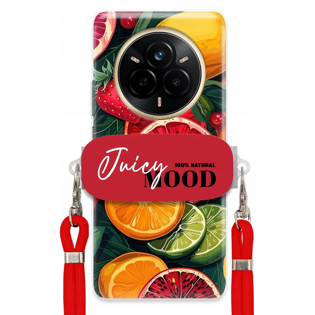 Pouzdro pro Realme 14 Pro 5G Červené vodítko Crossbody+ Držák Juice Mood Ovoce