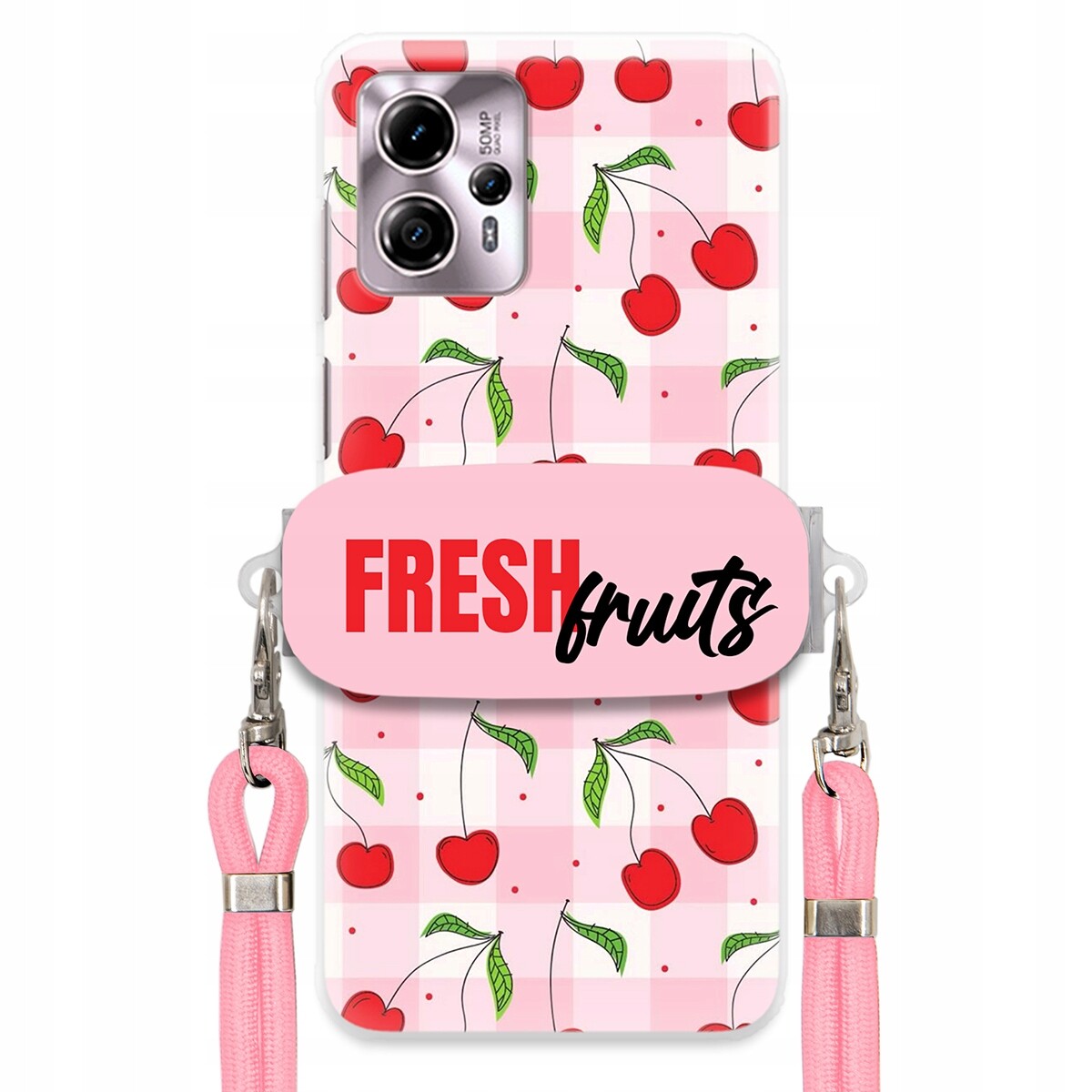 Pouzdro pro Motorola G13 Case Držák Šňůrka Růžová Fresh Fruits Mřížka Ovoce