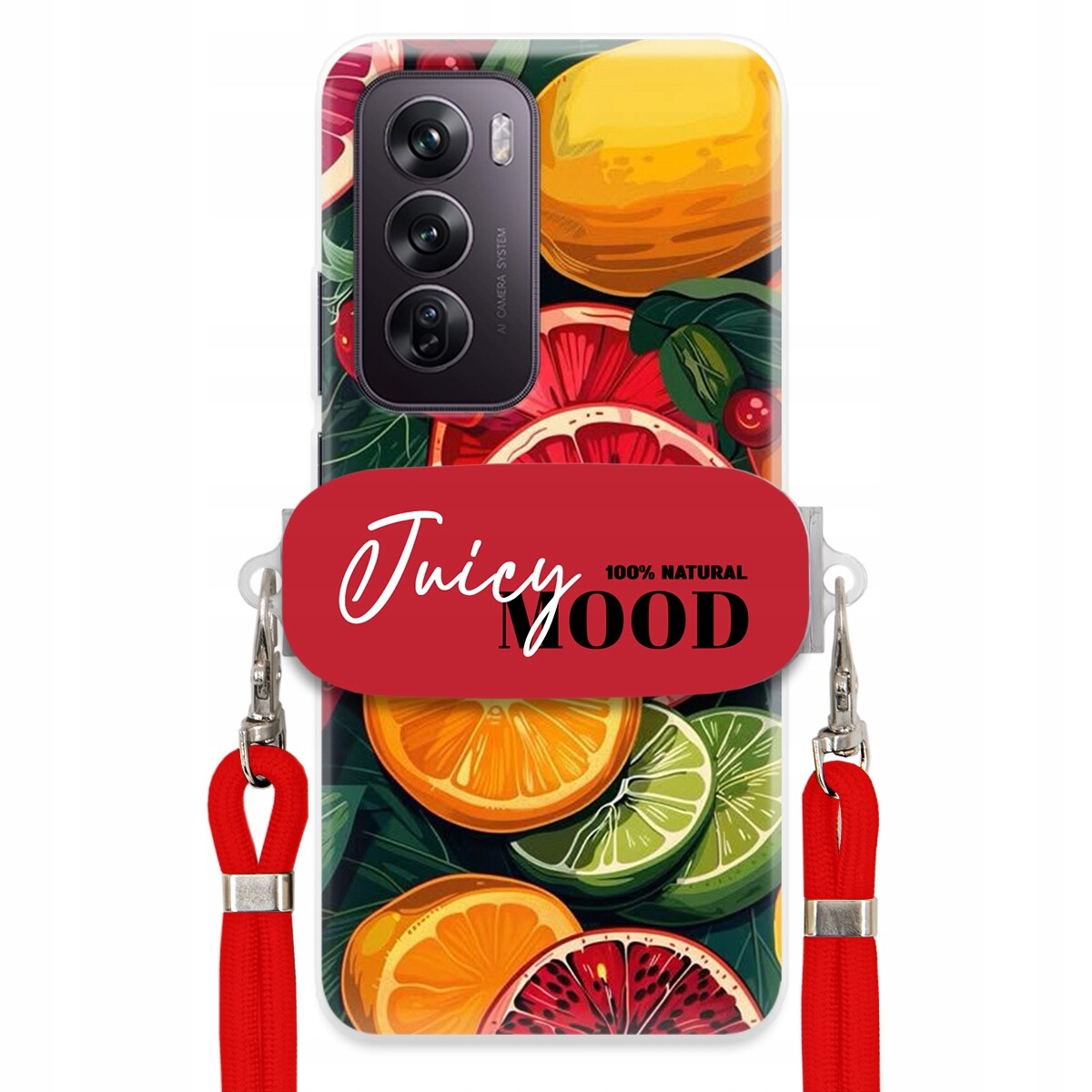 Pouzdro pro Oppo Reno 12 Pro 5G Červené vodítko Držák Fruit Ovoce Juice Mood