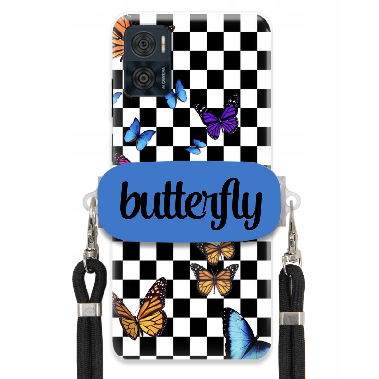 Pouzdro Pro Motorola E22i Case Obdélníkový Držák Černé Smyčky Butterfly Motyle