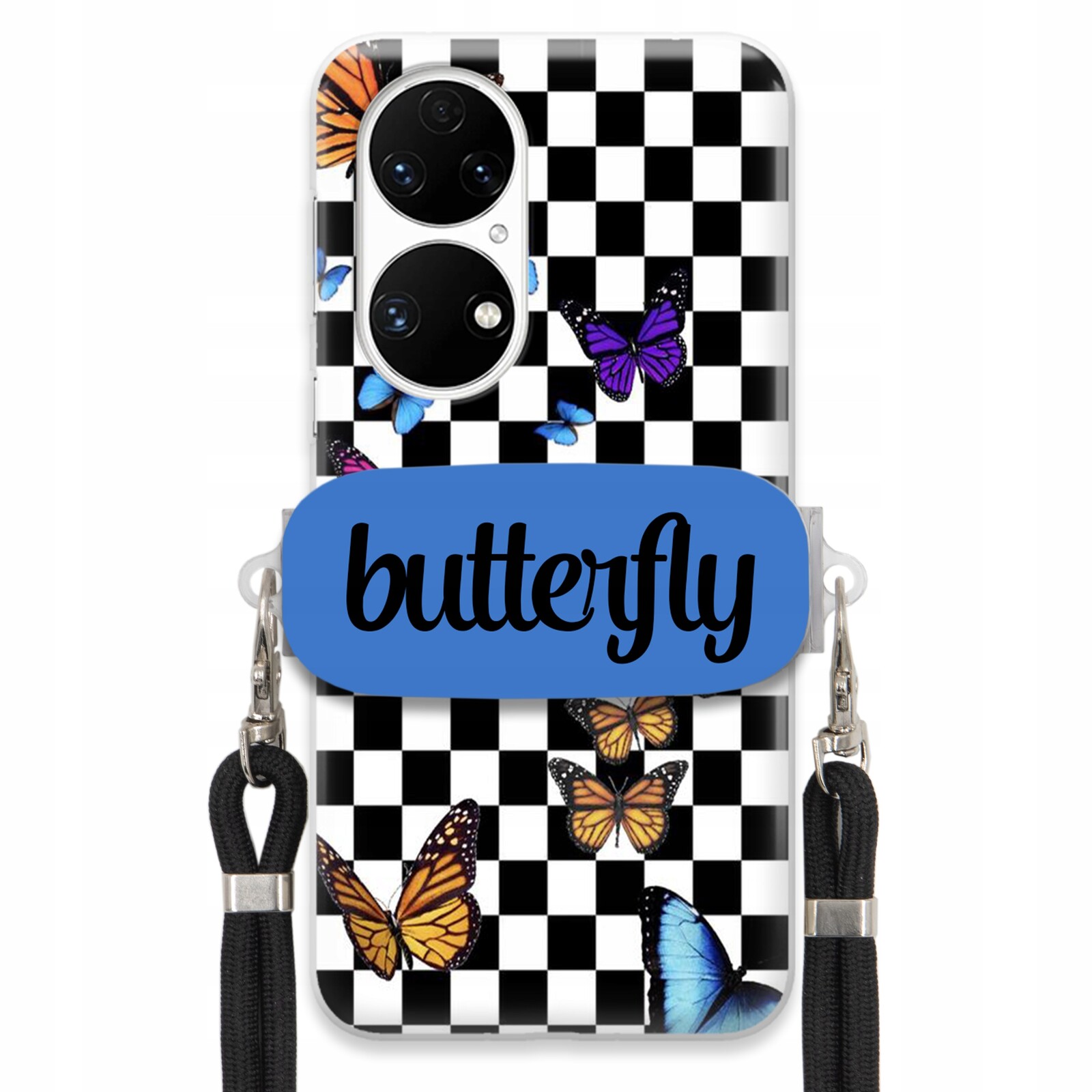 Pouzdro Pro Huawei P50 Case Obdélníkový Držák Černé Vodítko Butterfly Motýli