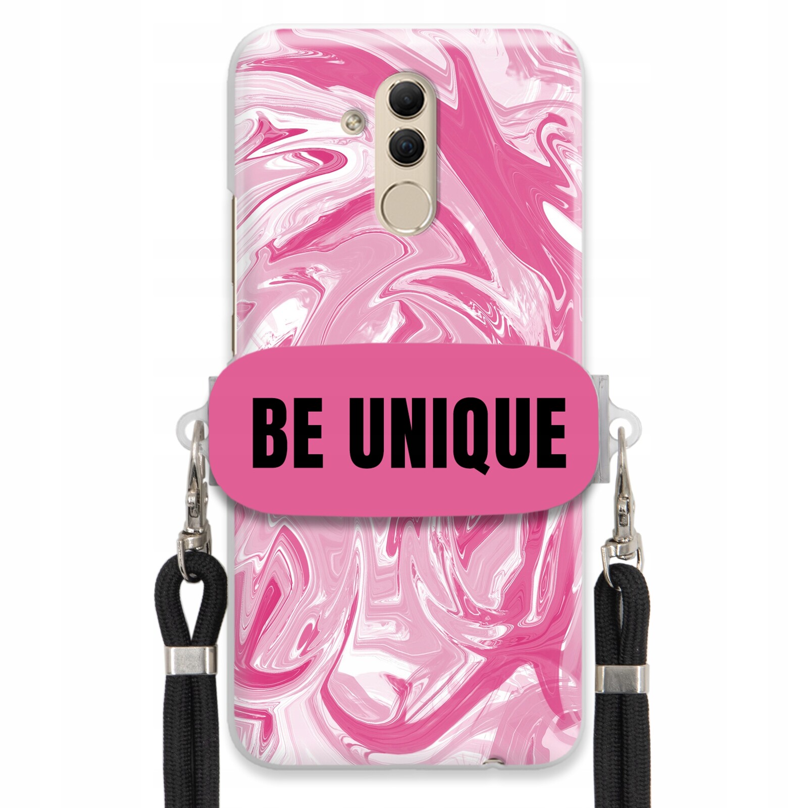 Pouzdro pro Huawei Mate 20 Lite Case Uchytky Šňůrka Černá Růžová Mramor Unique