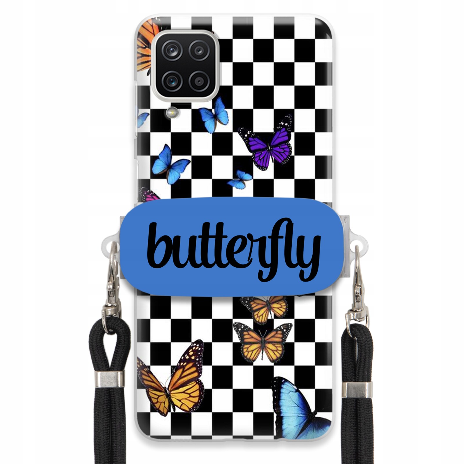 Pouzdro Pro Samsung A12 5G Case Obdélníkový Úchyt Černé Vodítko Butterfly Motýli
