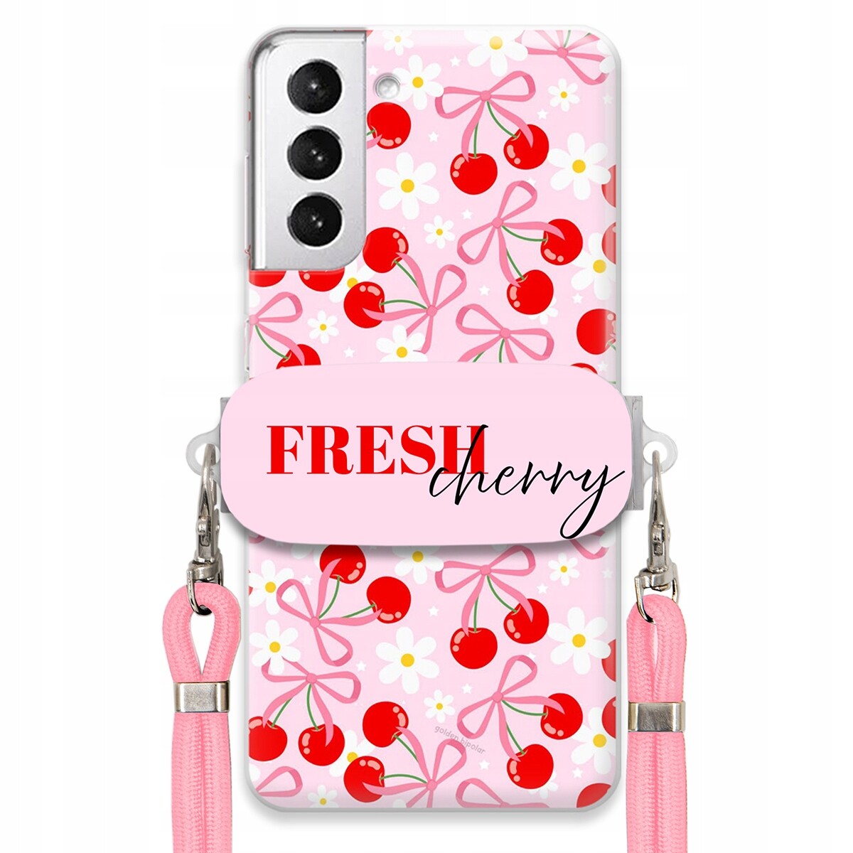 Pouzdro pro Samsung S21 Plus Case Držák na šňůrku Růžový Fresh Cherry Mašle