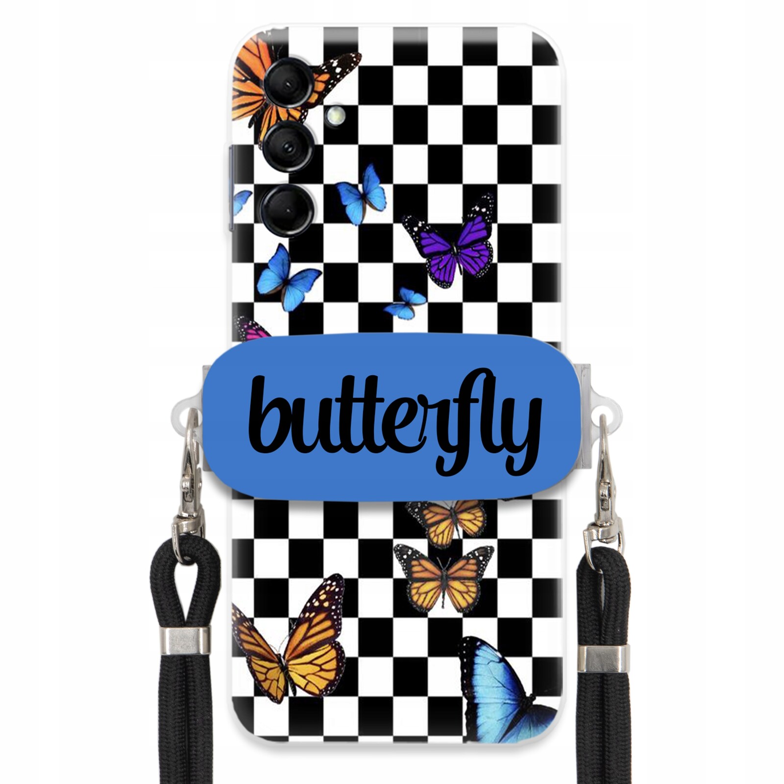 Pouzdro Pro Samsung M14 5G Case Obdélníkový Úchyt Černé Vodítko Butterfly Motýli