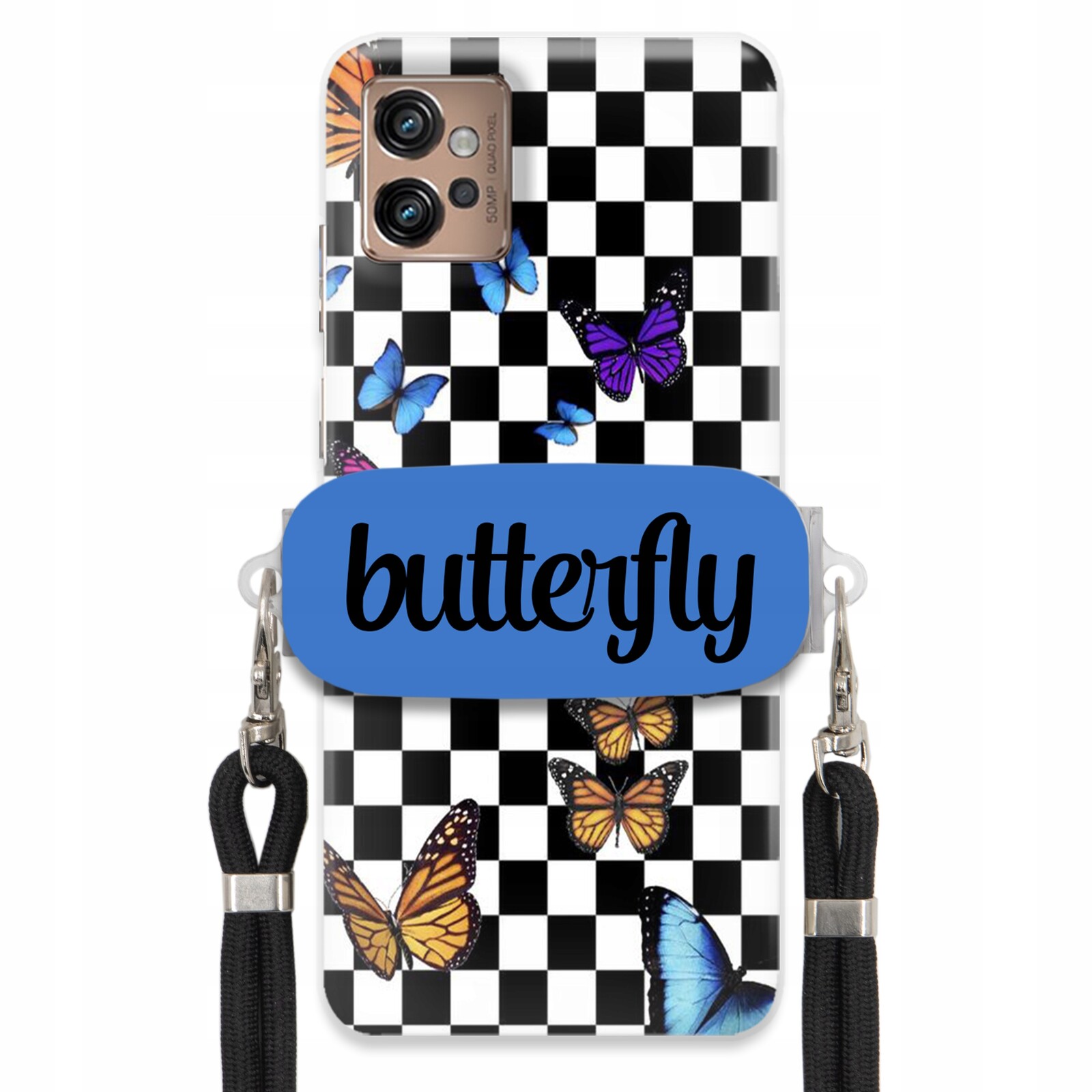 Pouzdro Pro Motorola G32 Case Obdélníkový Držák Černé Vodítko Butterfly Motýli