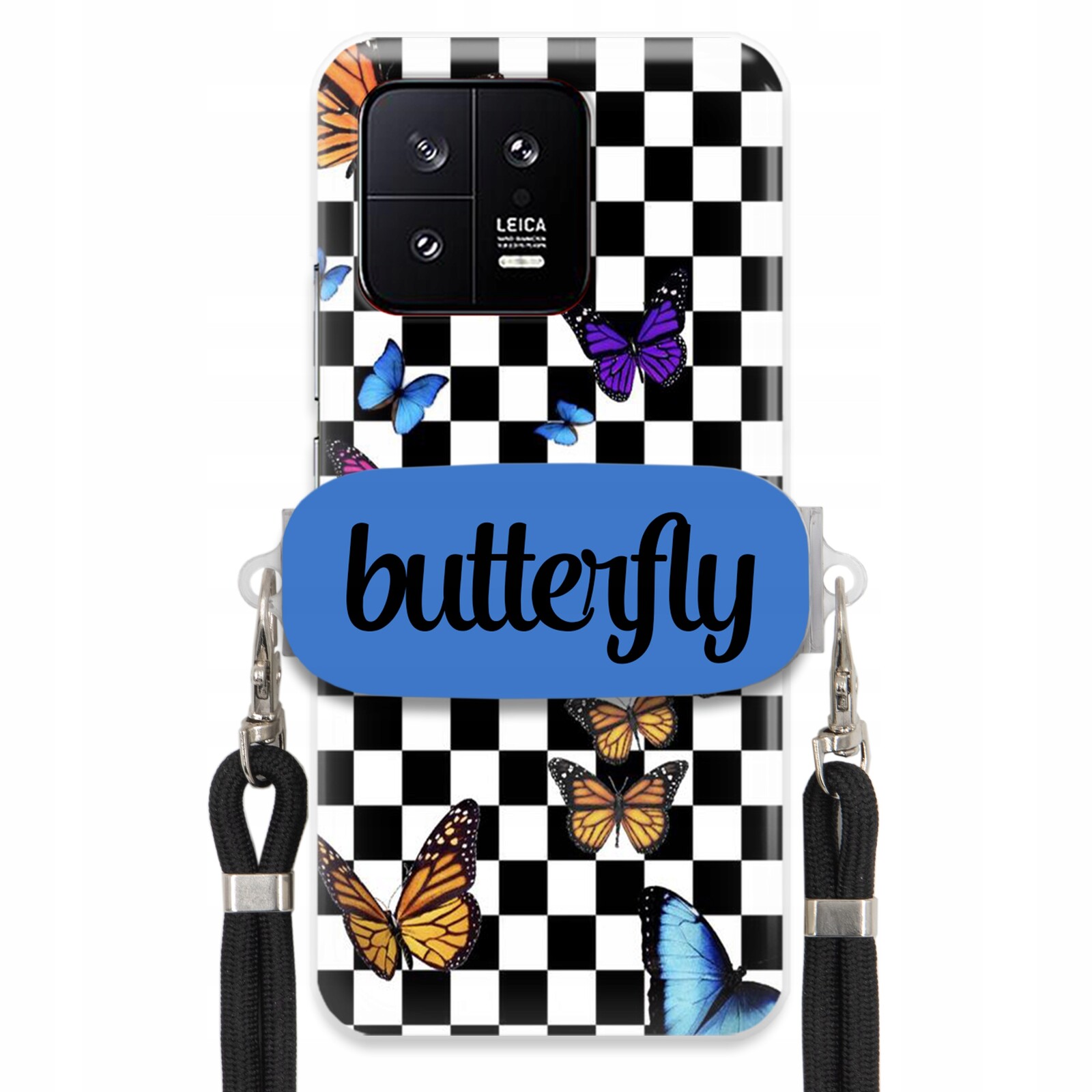 Pouzdro Pro Xiaomi 13 Case Obdélníkový Úchyt Černé Vodítko Butterfly Motýli