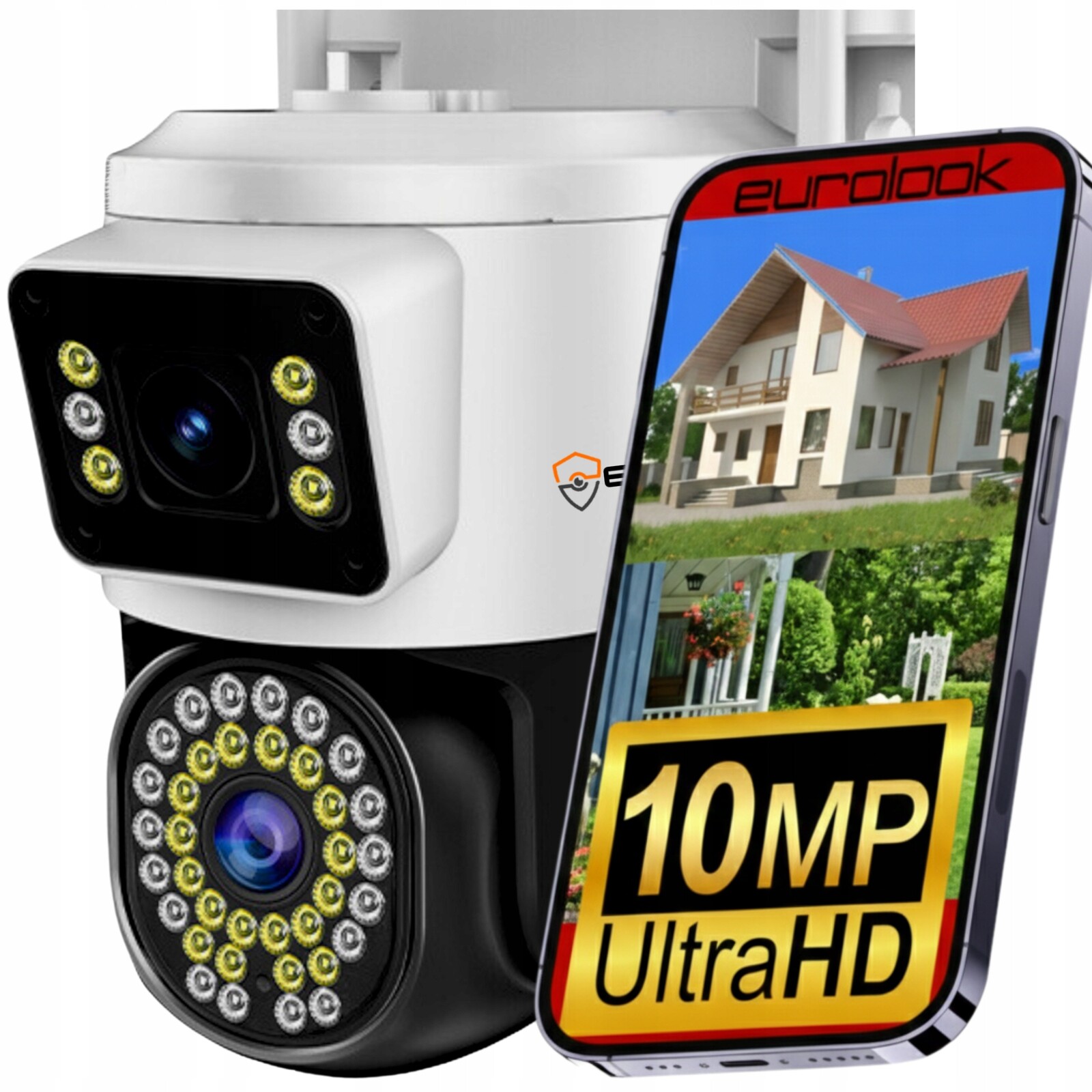 Dvojitá Wifi Ip Kamera 10MPX Uhd Ultrahd Otočná Venkovní Led Aplikace