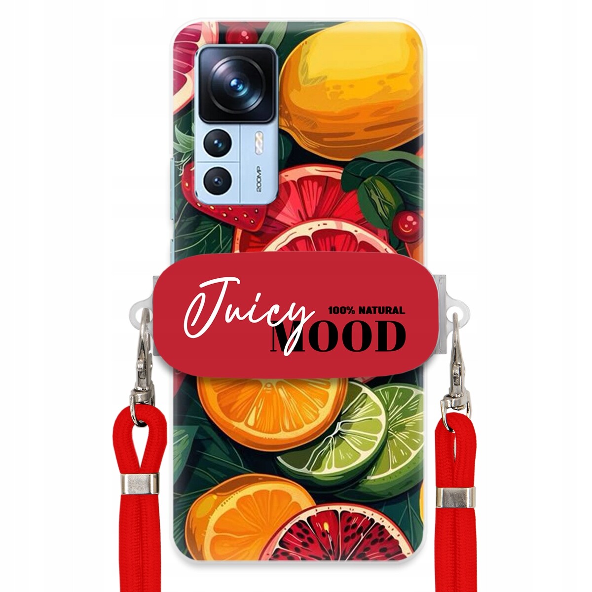 Pouzdro pro Xiaomi 12T Pro Červené vodítko Crossbody+ Držák Juice Mood Ovoce