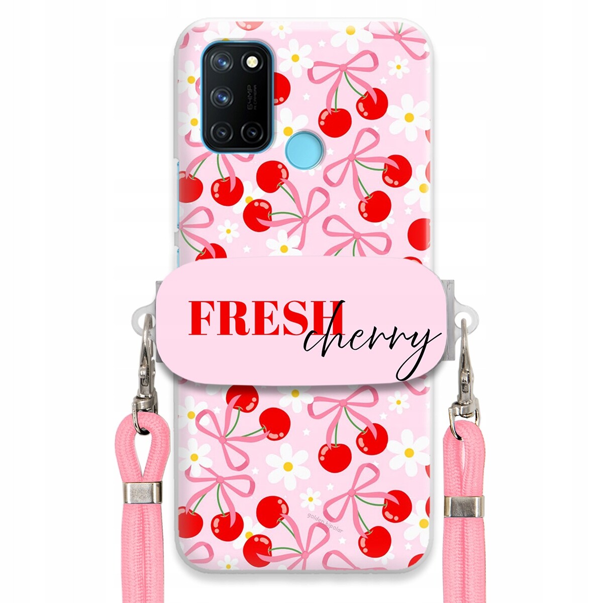 Pouzdro pro Realme 7i RMX2103 Case Držák Šňůrky Růžová Fresh Cherry Kokardy