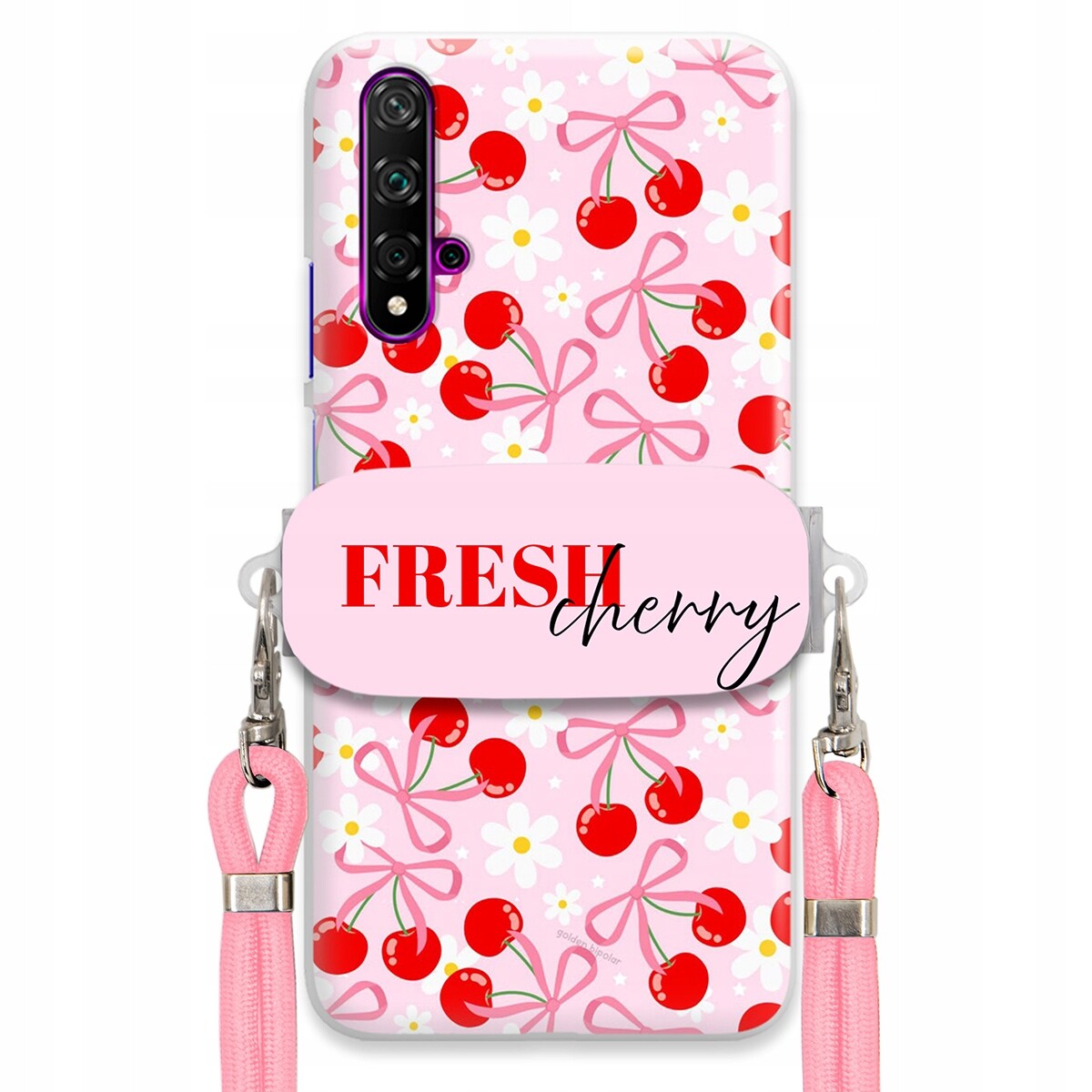 Pouzdro pro Huawei Nova 5 Case Držák Šňůrka Růžová Fresh Cherry Kokardy