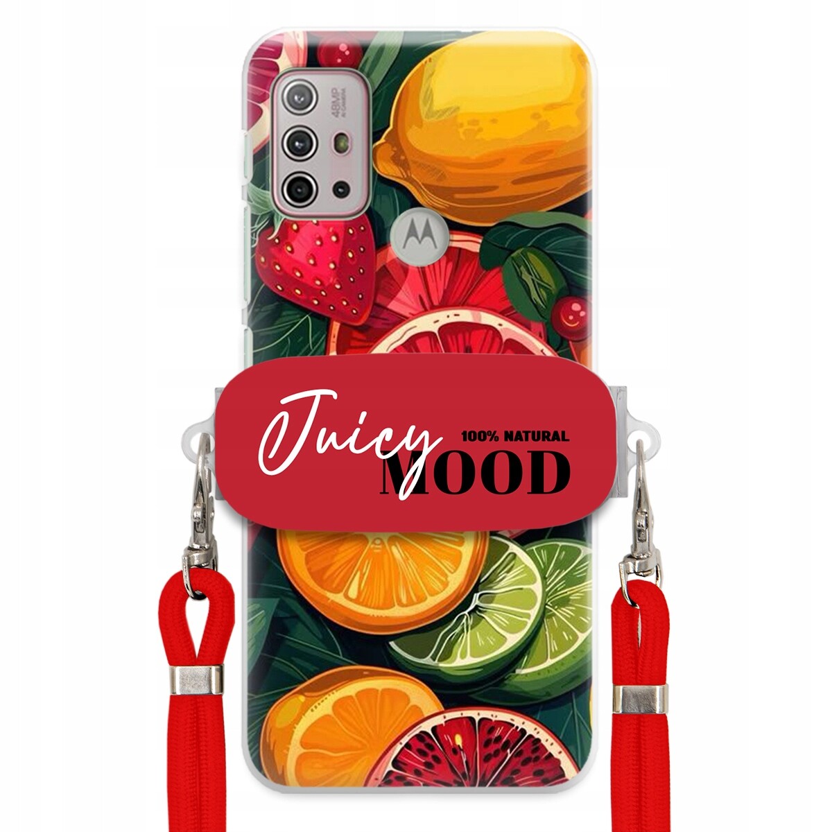 Pouzdro pro Motorola G10 Červené Crossbody vodítko Držák Juice Mood Ovoce